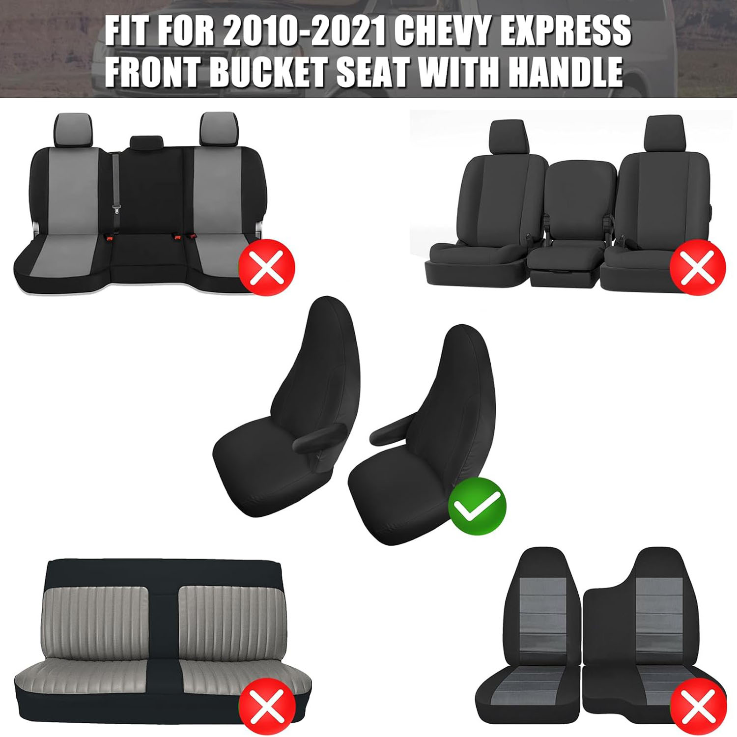 Covelta Front Seat Covers for 2010-2021 Chevy Express Bucket Seats (Black-600D Oxford)