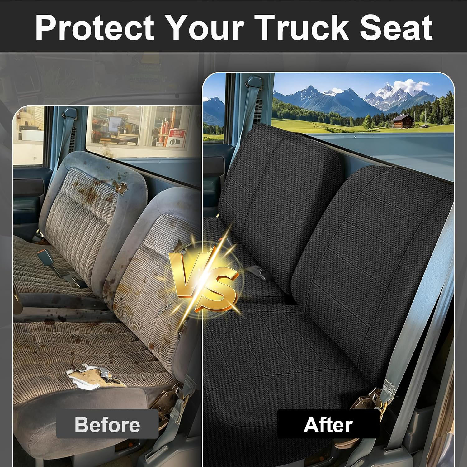 Covelta Front Bench Seat Covers Replace for 1988-1994 Chevy C/K 1500 Pickup 40/60 Seat Without Headrests