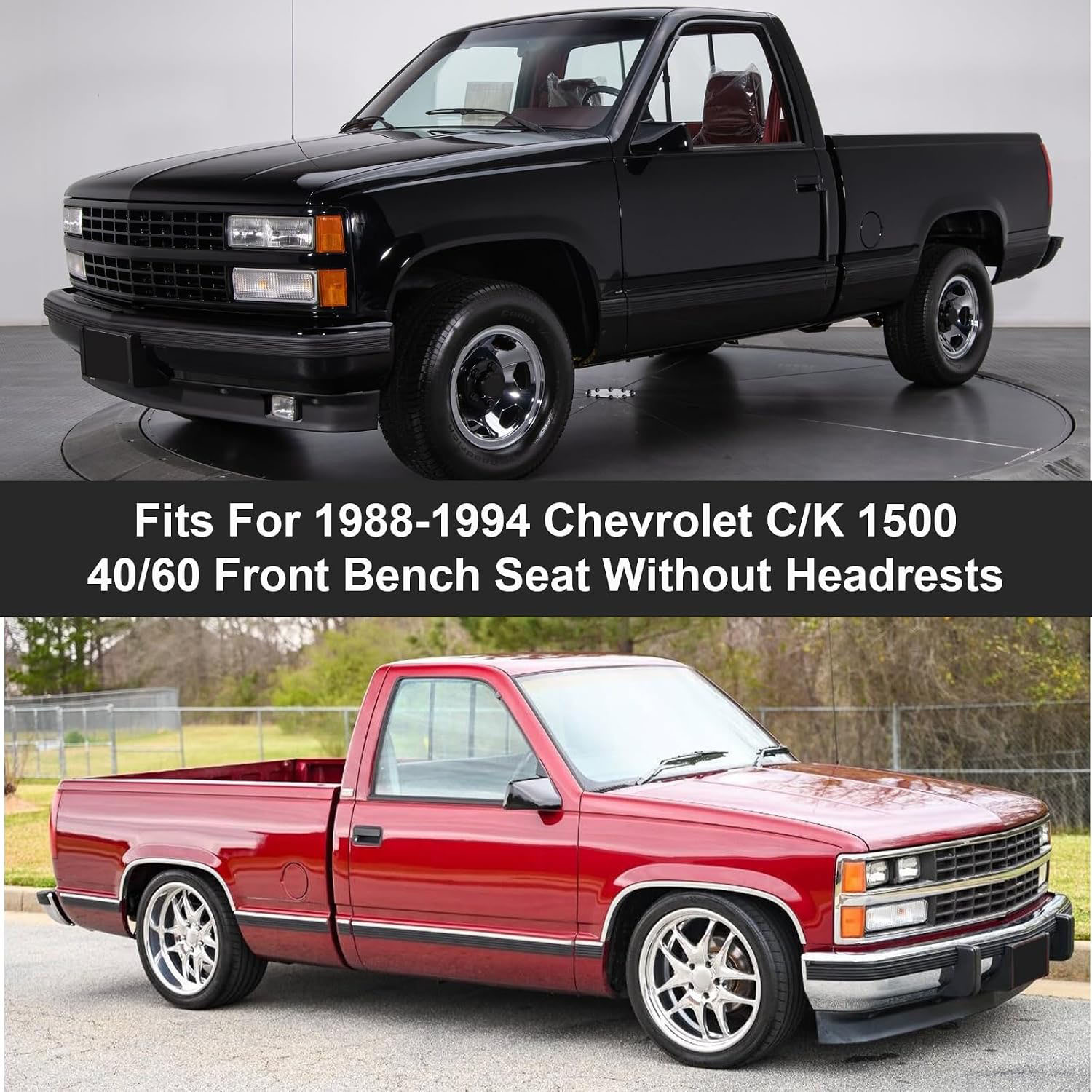 Covelta Front Bench Seat Covers Replace for 1988-1994 Chevy C/K 1500 Pickup 40/60 Seat Without Headrests