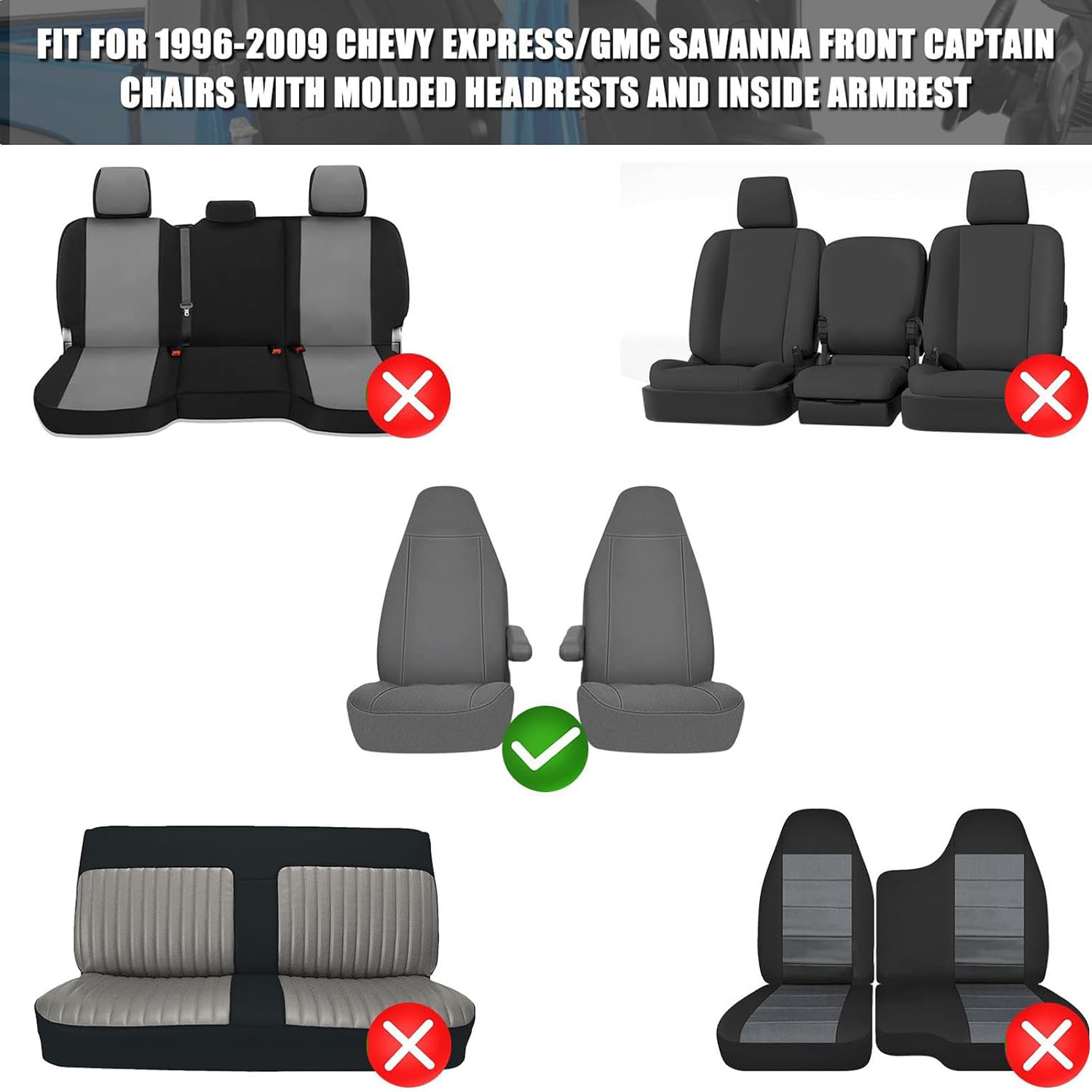 Covelta Seat Cover for 1996-2009 Chevy Express & GMC Savanna with Molded Headrests & Inside Armrest (Gray)