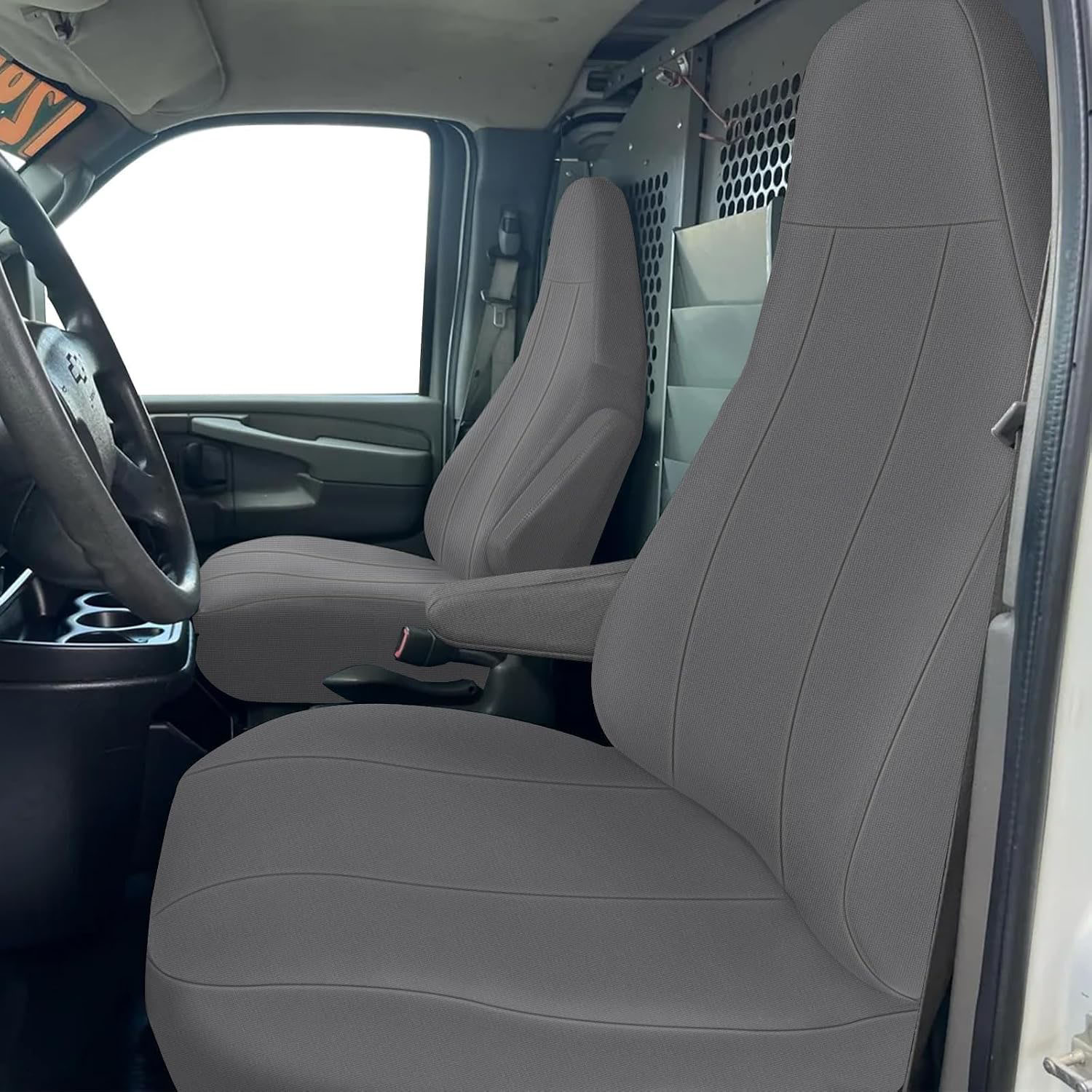 Covelta Seat Cover for 1996-2009 Chevy Express & GMC Savanna with Molded Headrests & Inside Armrest (Gray)