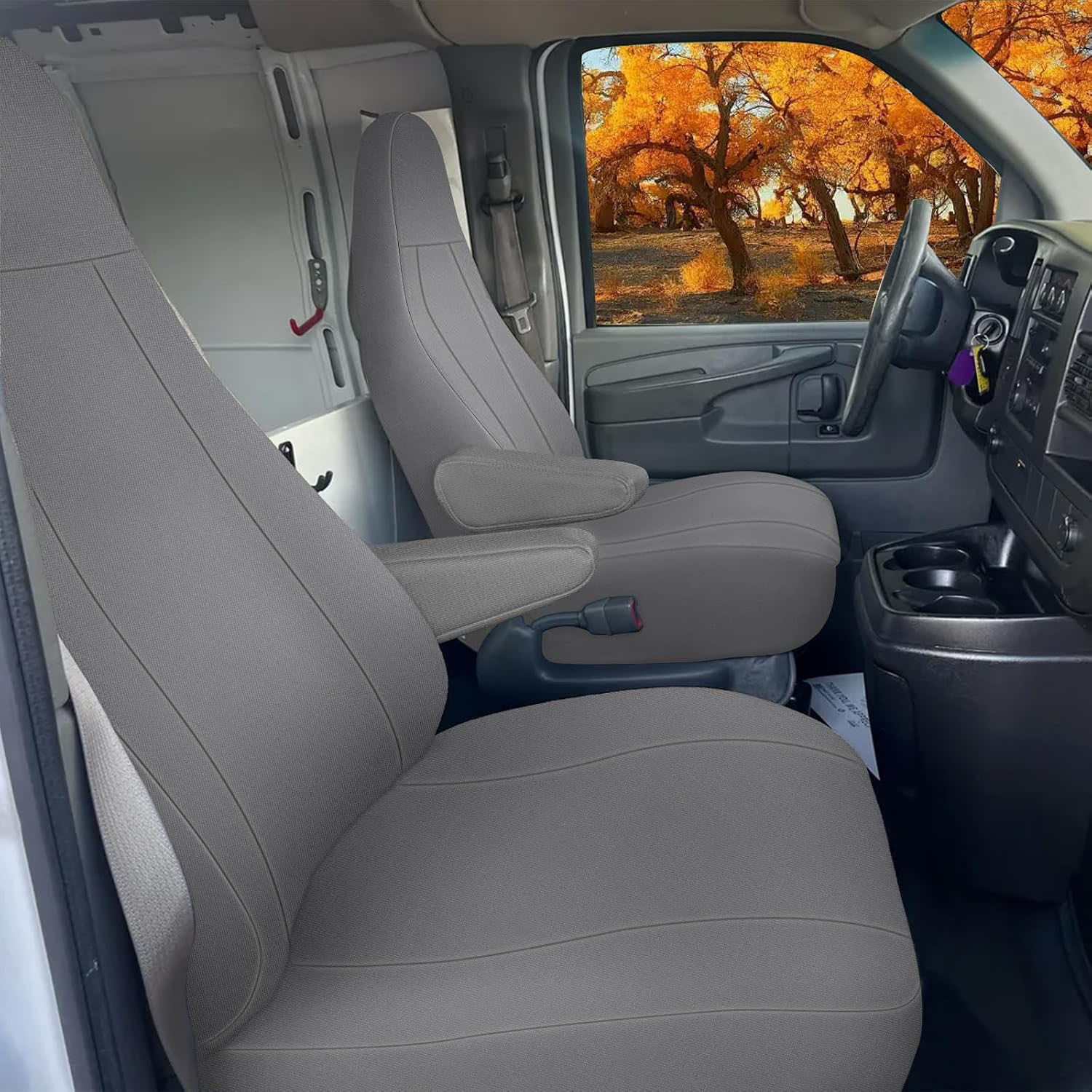 Covelta Seat Cover for 1996-2009 Chevy Express & GMC Savanna with Molded Headrests & Inside Armrest (Gray)