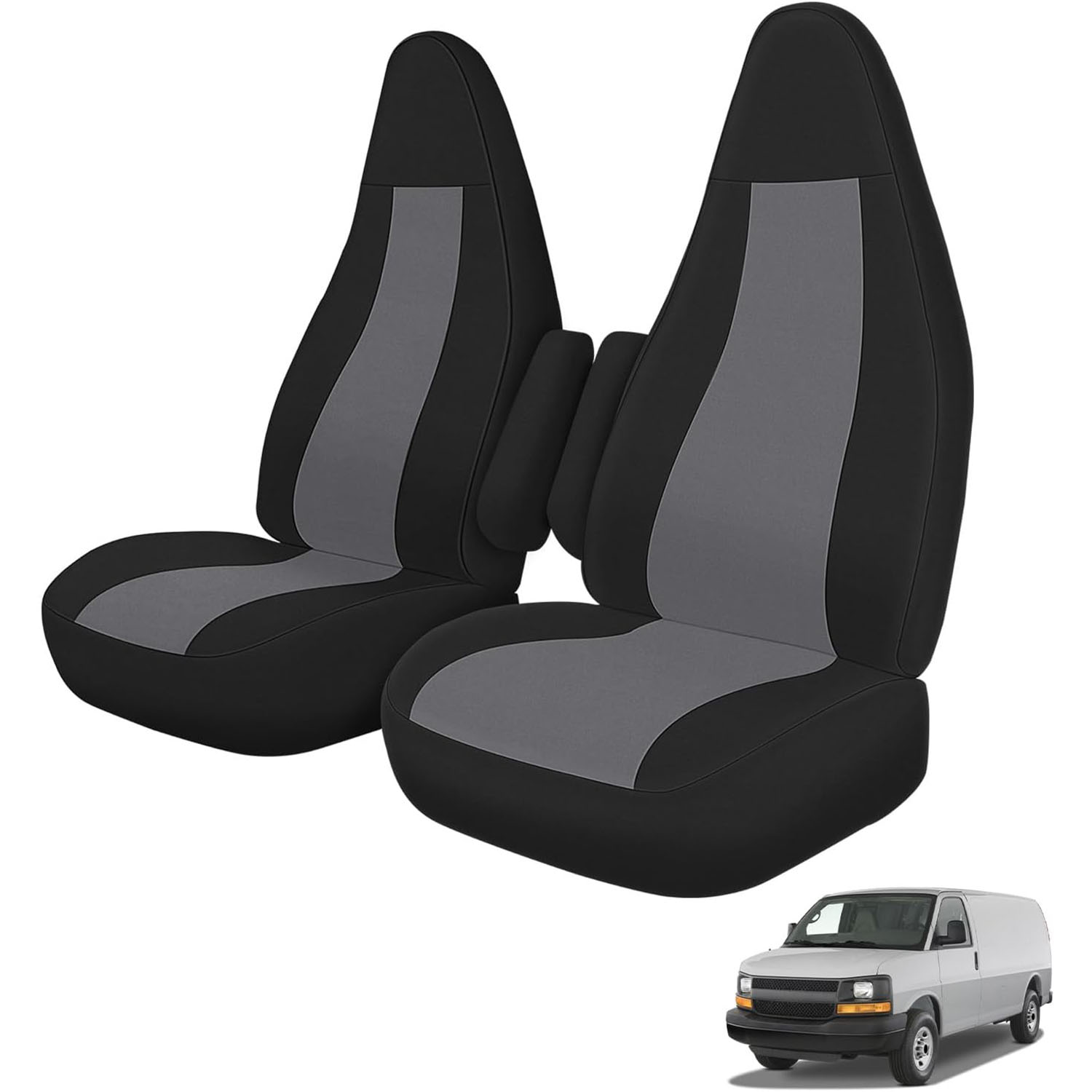Covelta Seat Cover for 1996-2009 Chevy Express & GMC Savanna with Molded Headrests & Inside Armrest (Black&Charcoal)
