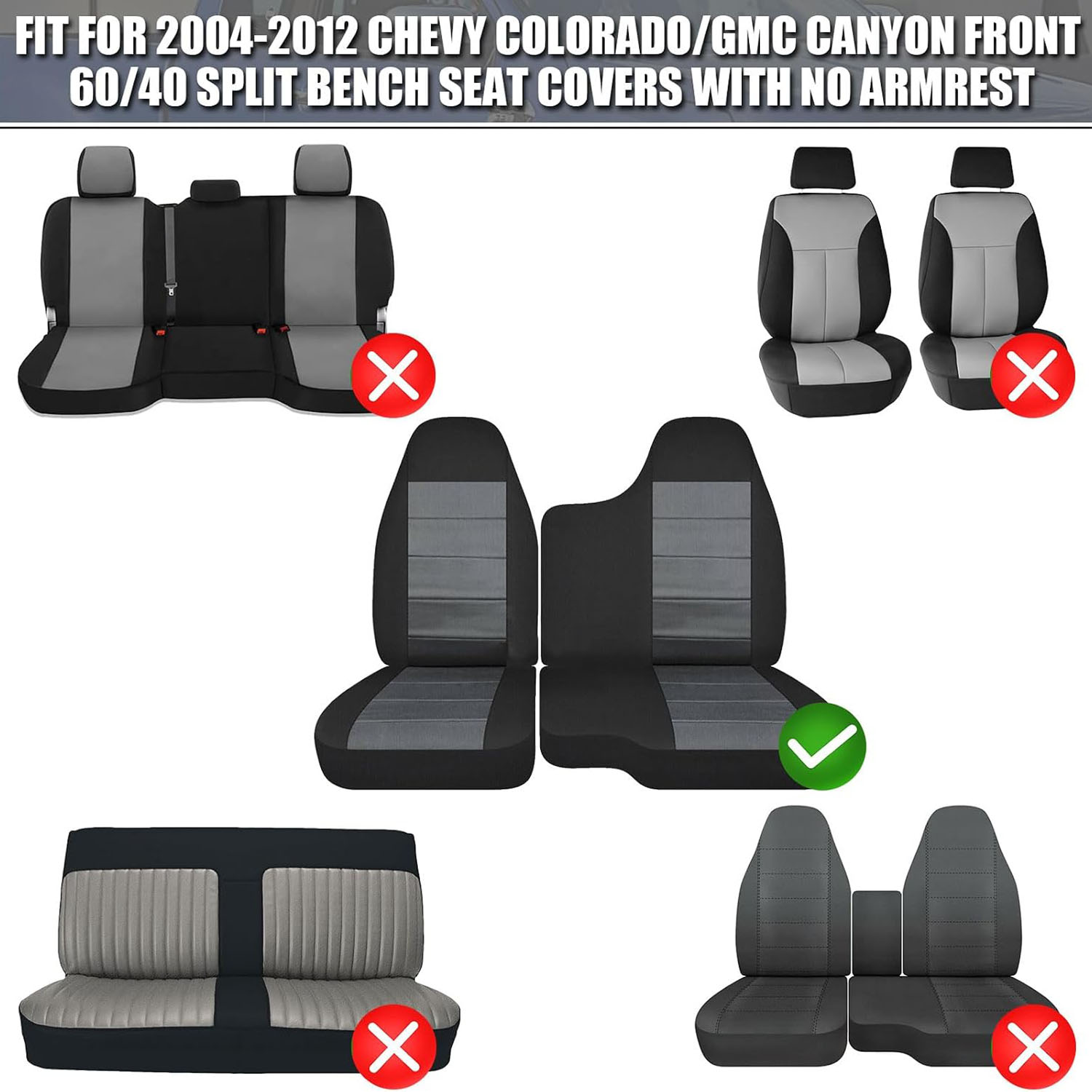 Covelta Front Ceat Covers for 2004 -2012 Chevy Colorado and GMC Canyon Front 60/40 Split Bench Seat Covers (without Console)