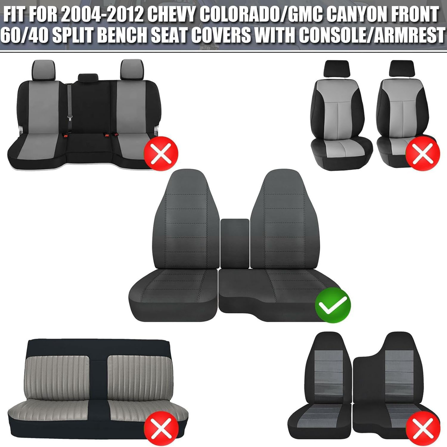 Covelta Front Ceat Covers for 2004 -2012 Chevy Colorado and GMC Canyon Front 60/40 Split Bench Seat Covers (with Console)