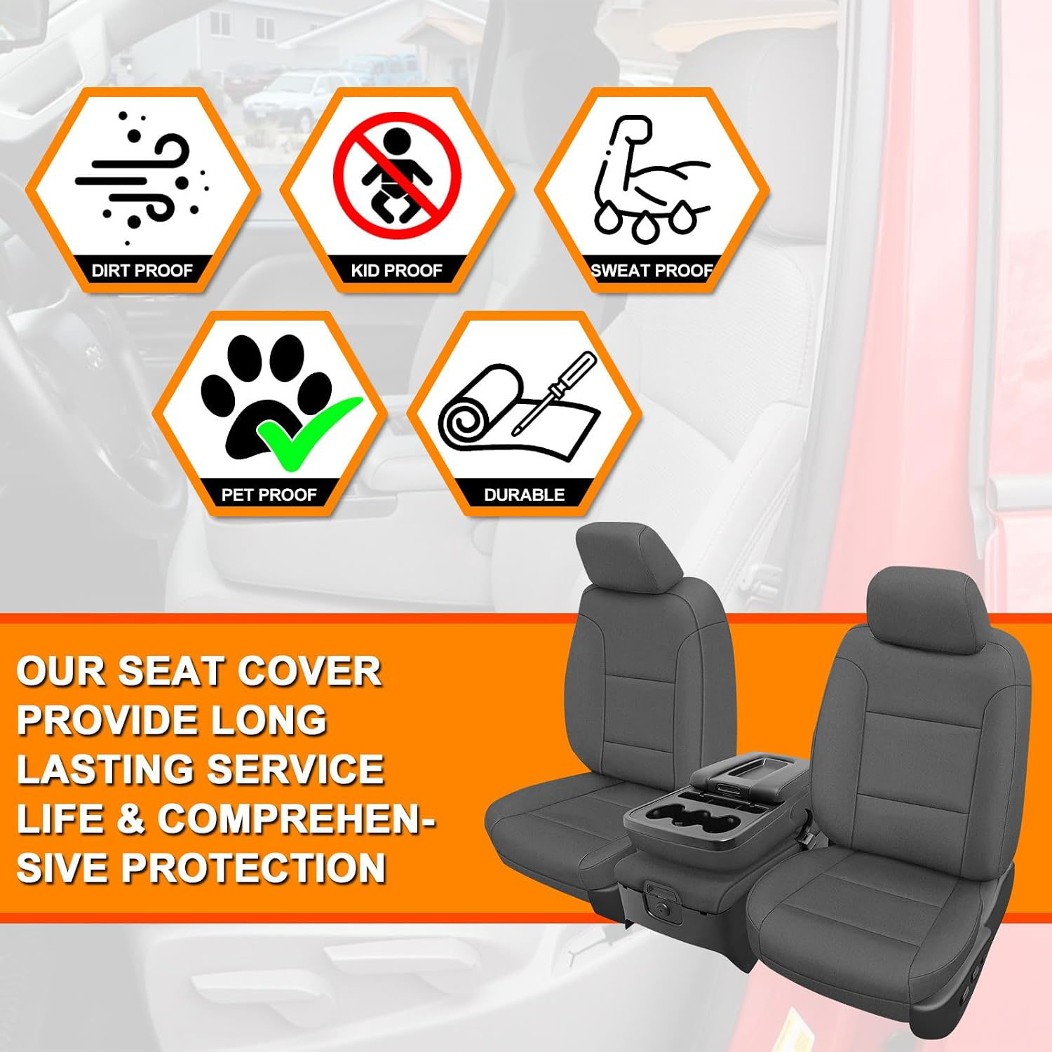 Covelta Front Seat Covers Compatible with 2014-2018 Chevy Silverado/GMC Sierra 1500 (Gray)