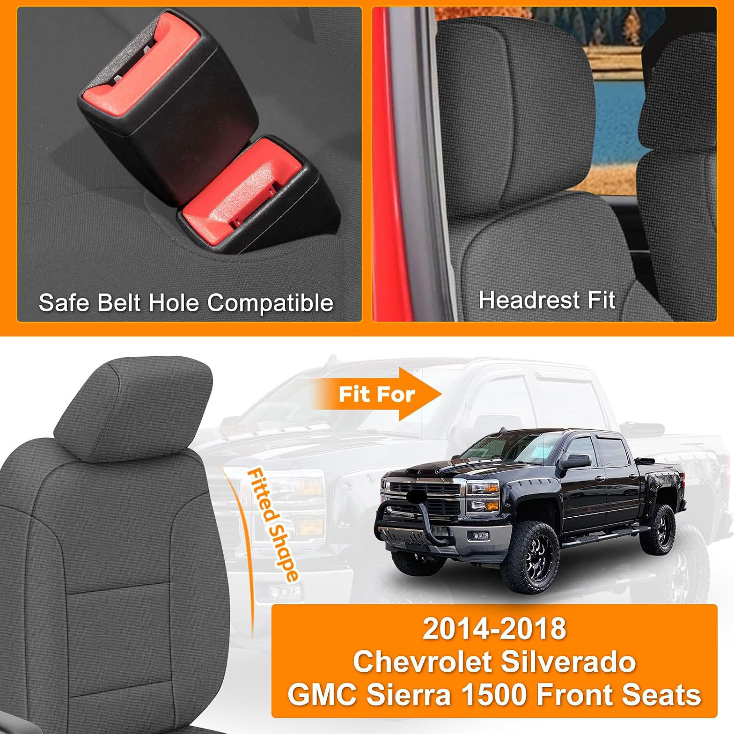 Covelta Front Seat Covers Compatible with 2014-2018 Chevy Silverado/GMC Sierra 1500 (Gray)