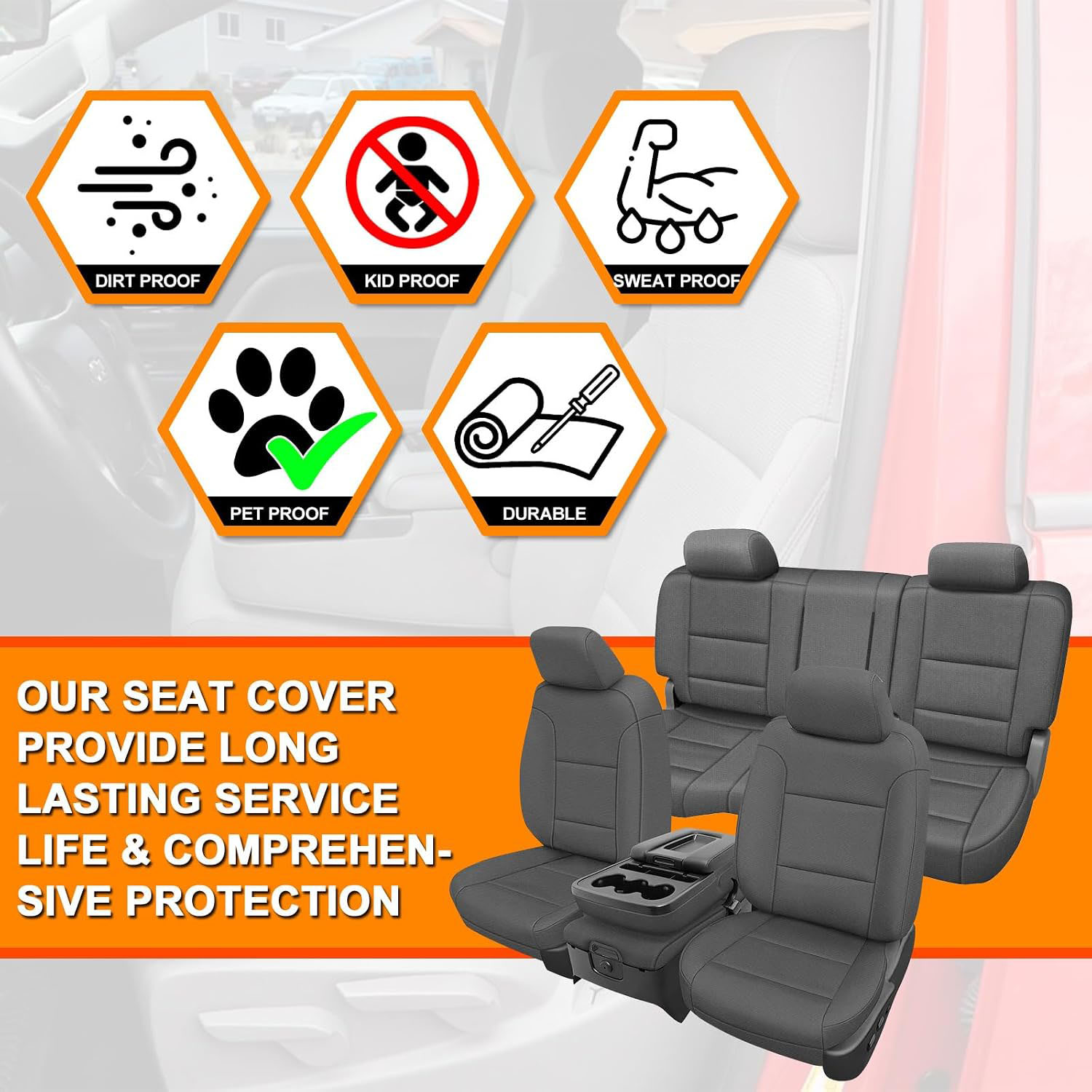 Covelta Full Set Seat Covers Compatible with 2014-2018 Chevy Silverado/GMC Sierra 1500 (Gray)
