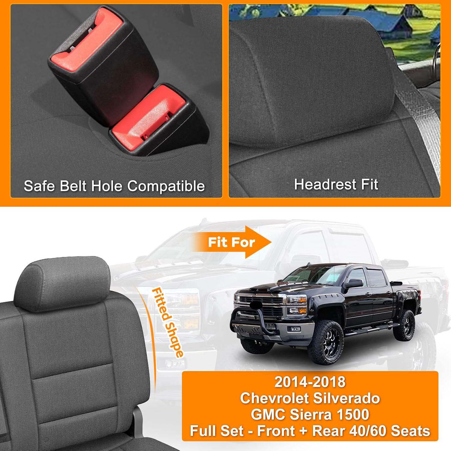 Covelta Full Set Seat Covers Compatible with 2014-2018 Chevy Silverado/GMC Sierra 1500 (Gray)