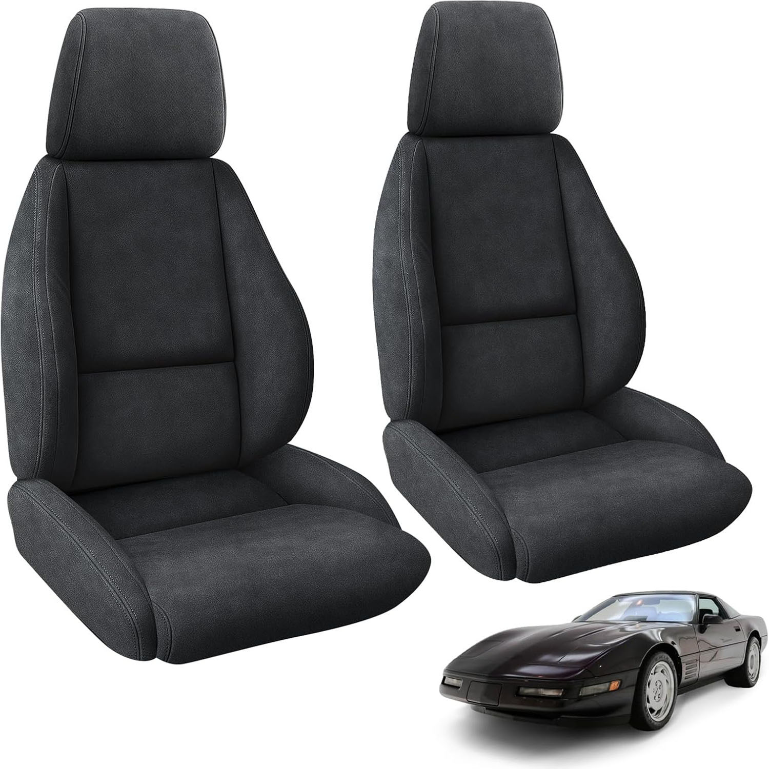 Covelta Velvet Front Seat Covers Custom-made for 1984-1993 Chevy Corvette C4 (Black-Velvet)
