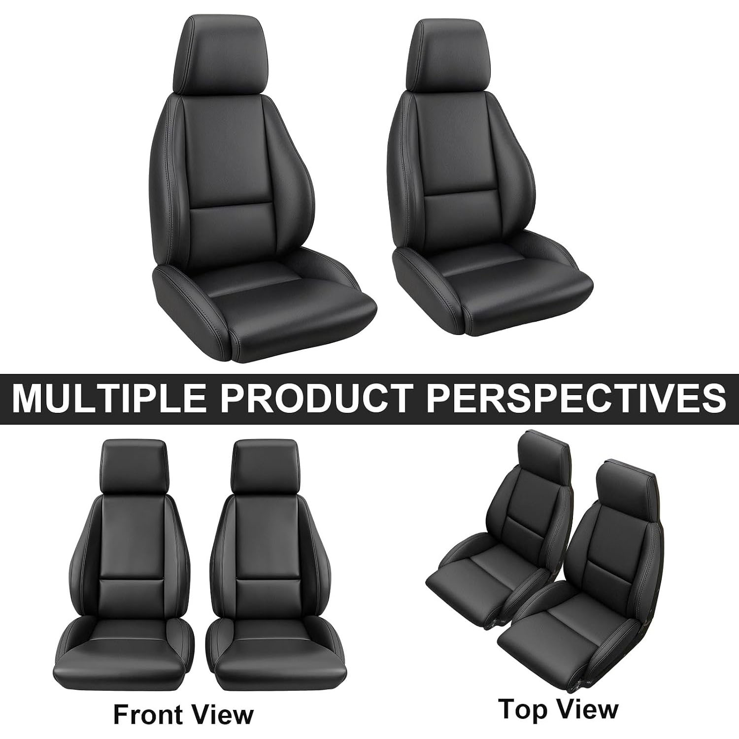 Covelta Velvet Front Seat Covers Custom-made for 1984-1993 Chevy Corvette C4 (Black-Leather)