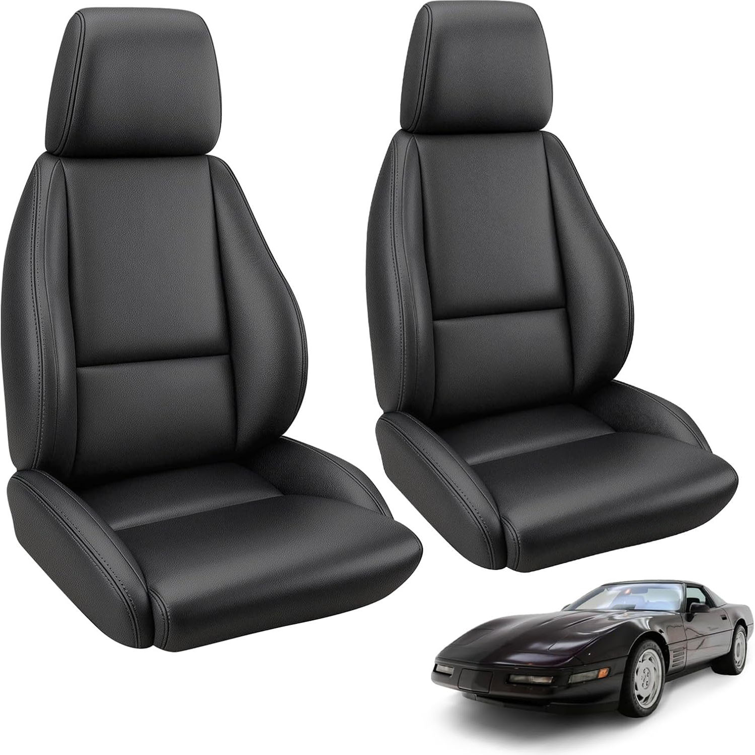 Covelta Velvet Front Seat Covers Custom-made for 1984-1993 Chevy Corvette C4 (Black-Leather)