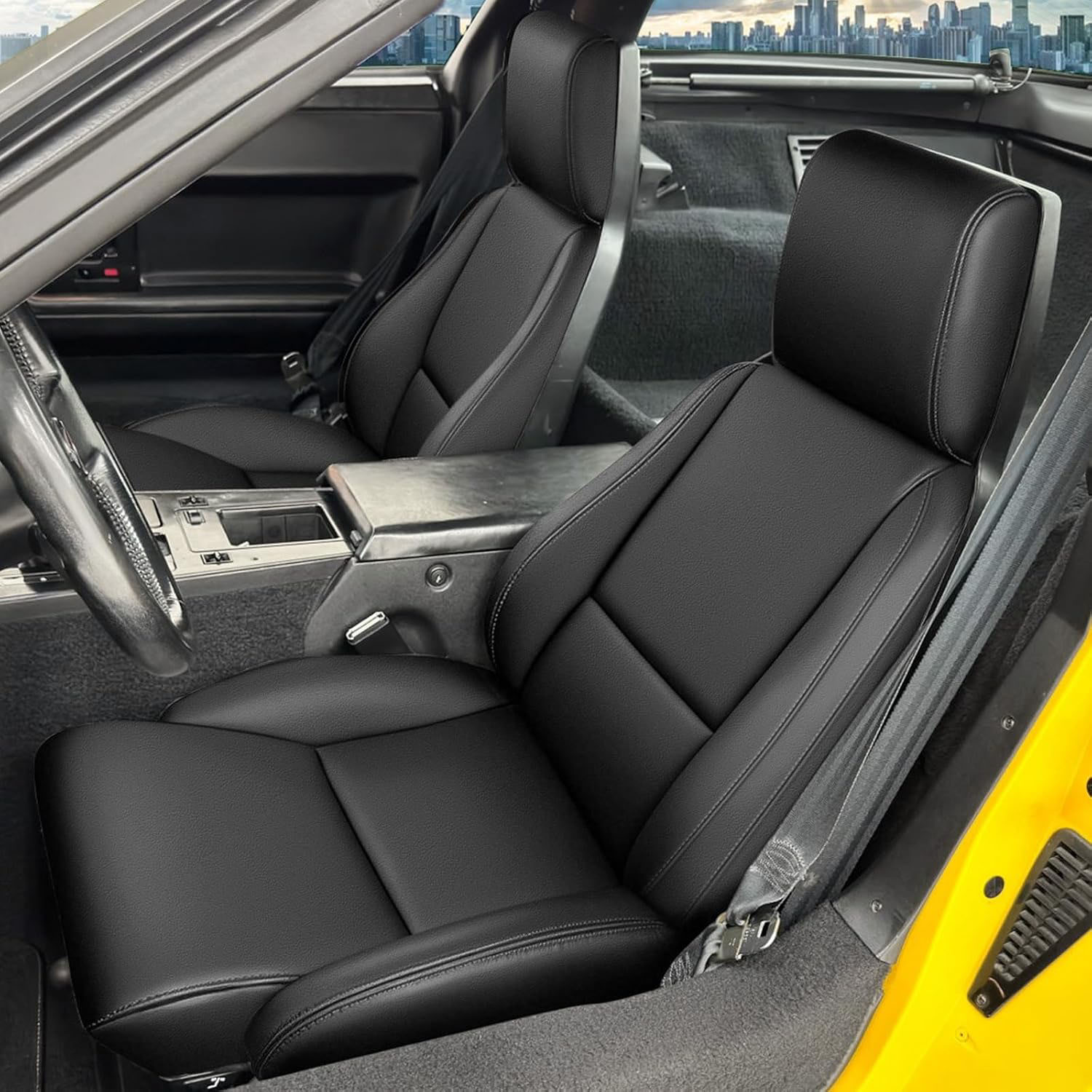 Covelta Velvet Front Seat Covers Custom-made for 1984-1993 Chevy Corvette C4 (Black-Leather)