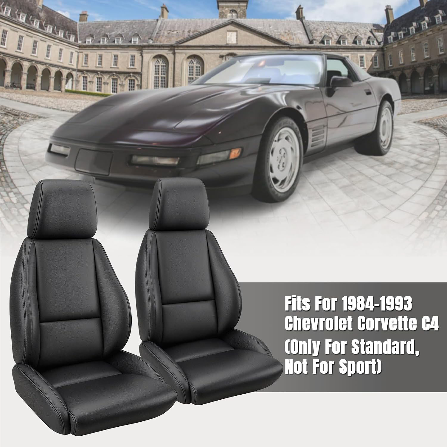 Covelta Velvet Front Seat Covers Custom-made for 1984-1993 Chevy Corvette C4 (Black-Leather)
