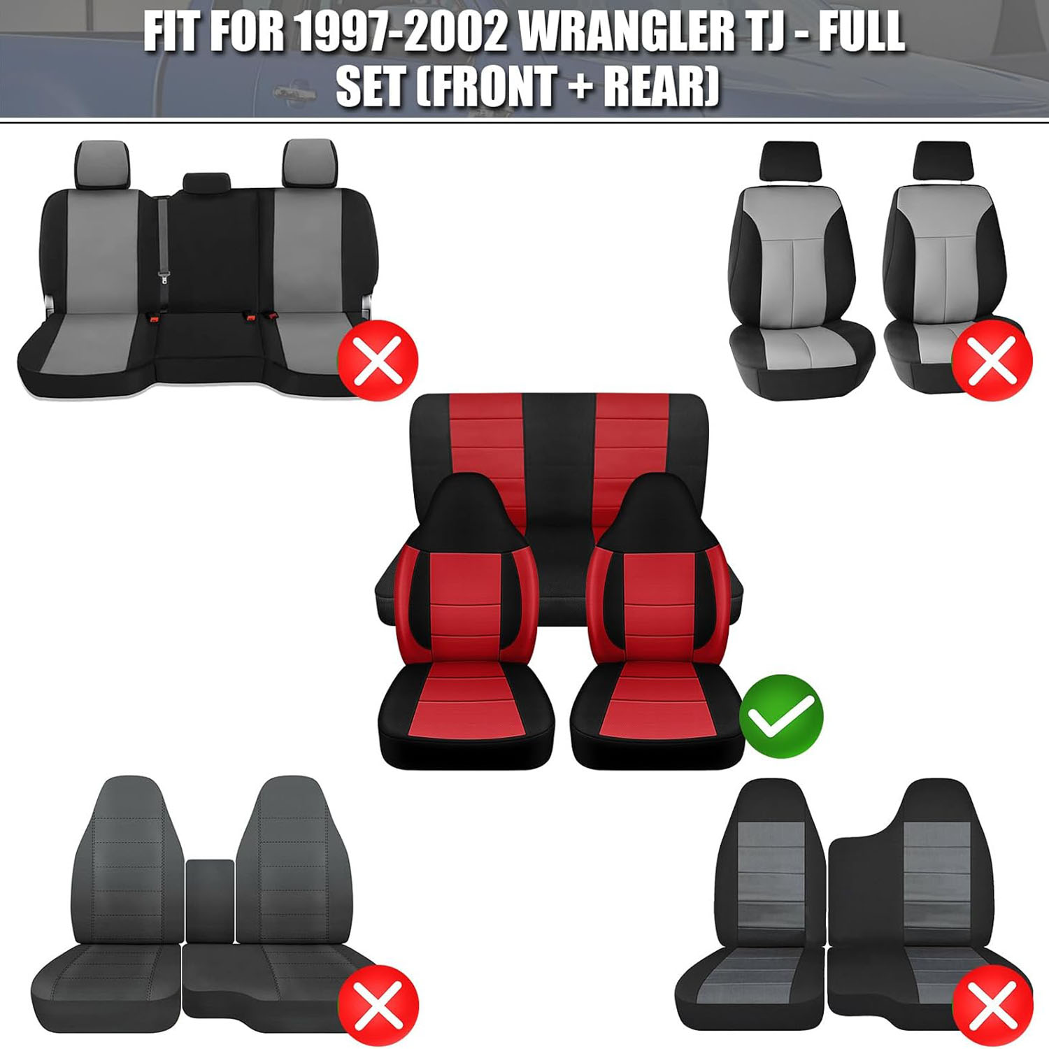 Covelta Full Set Seat Covers Compatible with 1997-2002 Jeep Wrangler TJ (Red)