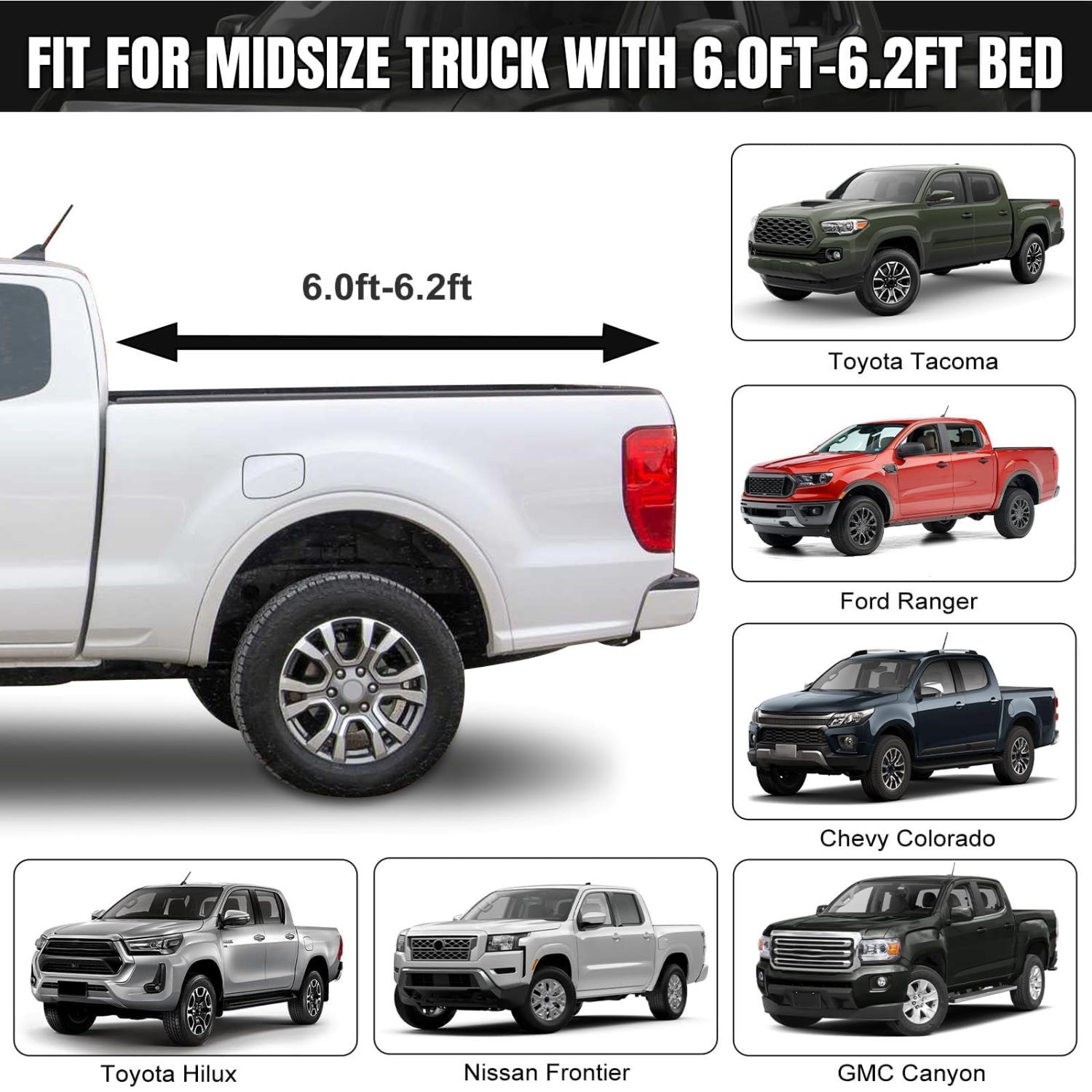 Covelta Truck Bed Tarp Cover for Mid Size Pickup Trucks 6ft Bed
