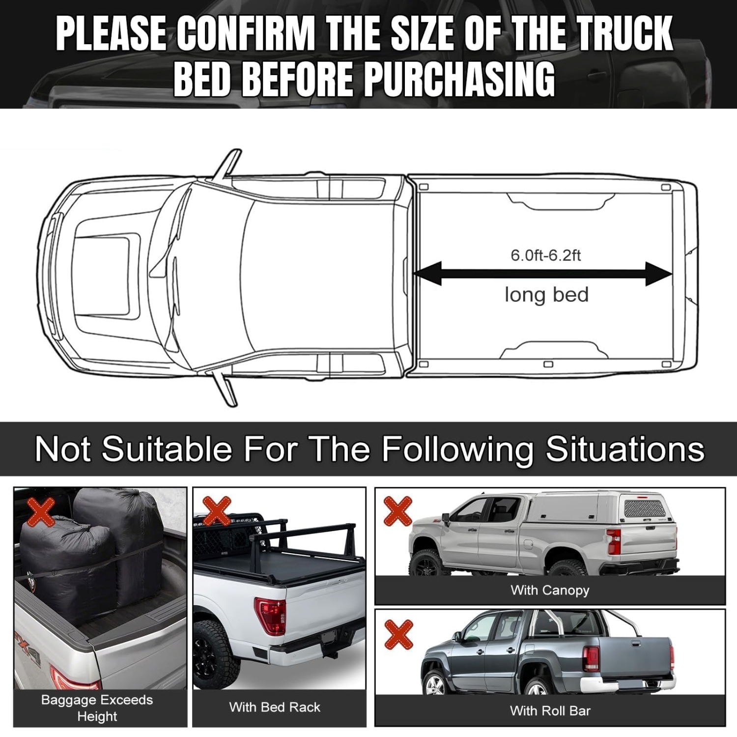 Covelta Truck Bed Tarp Cover for Mid Size Pickup Trucks 6ft Bed