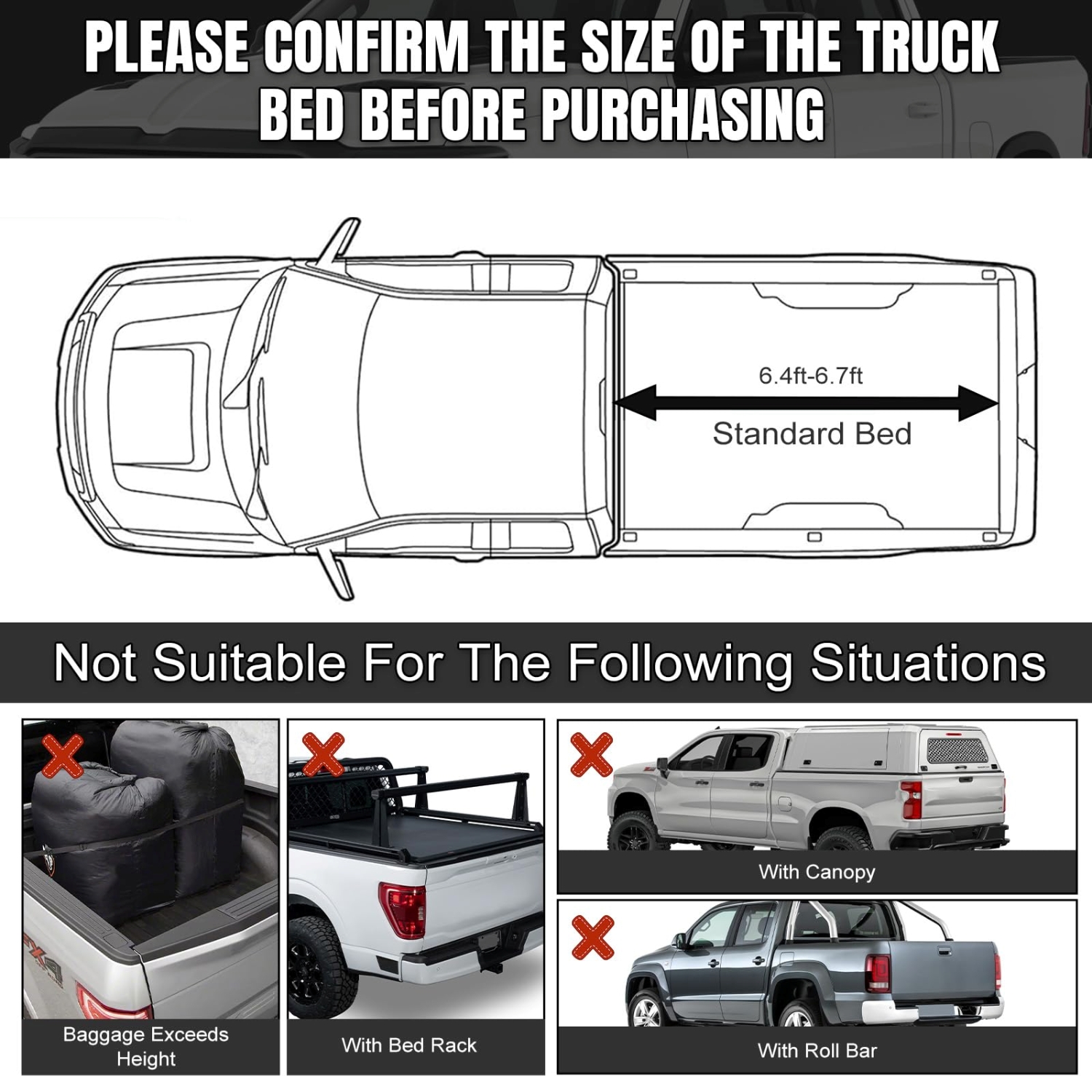 Covelta Truck Bed Tarp Cover for Full Size Pickup Trucks 6.4ft Bed