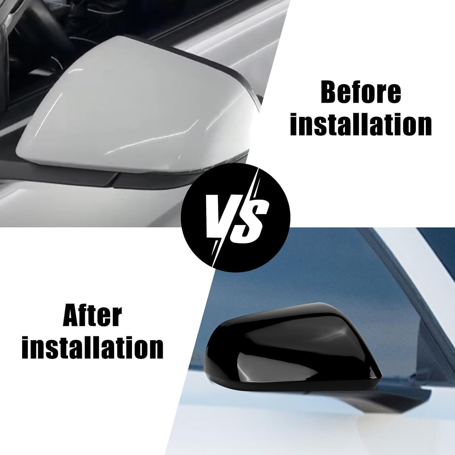 Covelta Glossy Black Mirror Cover Caps Replacement for 2015-2024 Ford Mustang Without Turn Signal