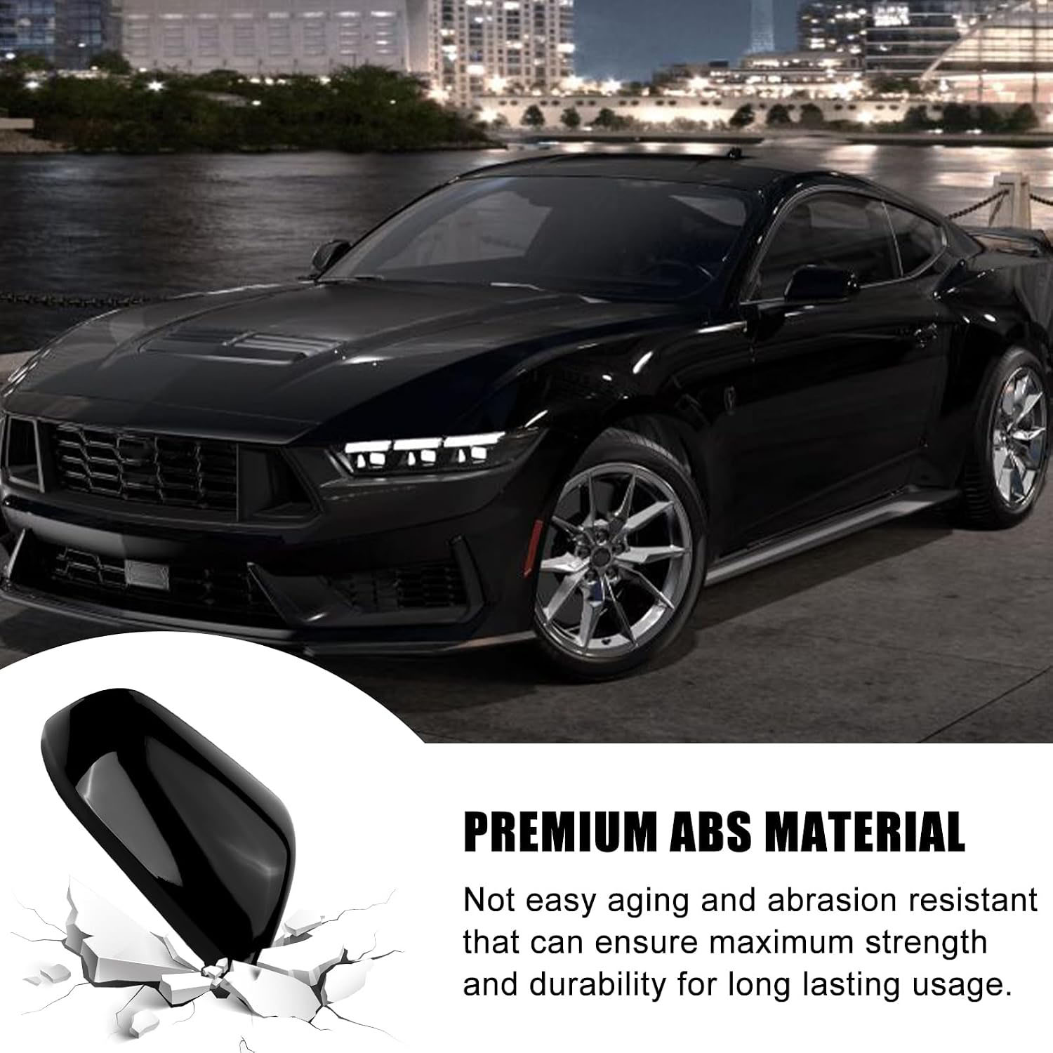 Covelta Glossy Black Mirror Cover Caps Replacement for 2015-2024 Ford Mustang Without Turn Signal