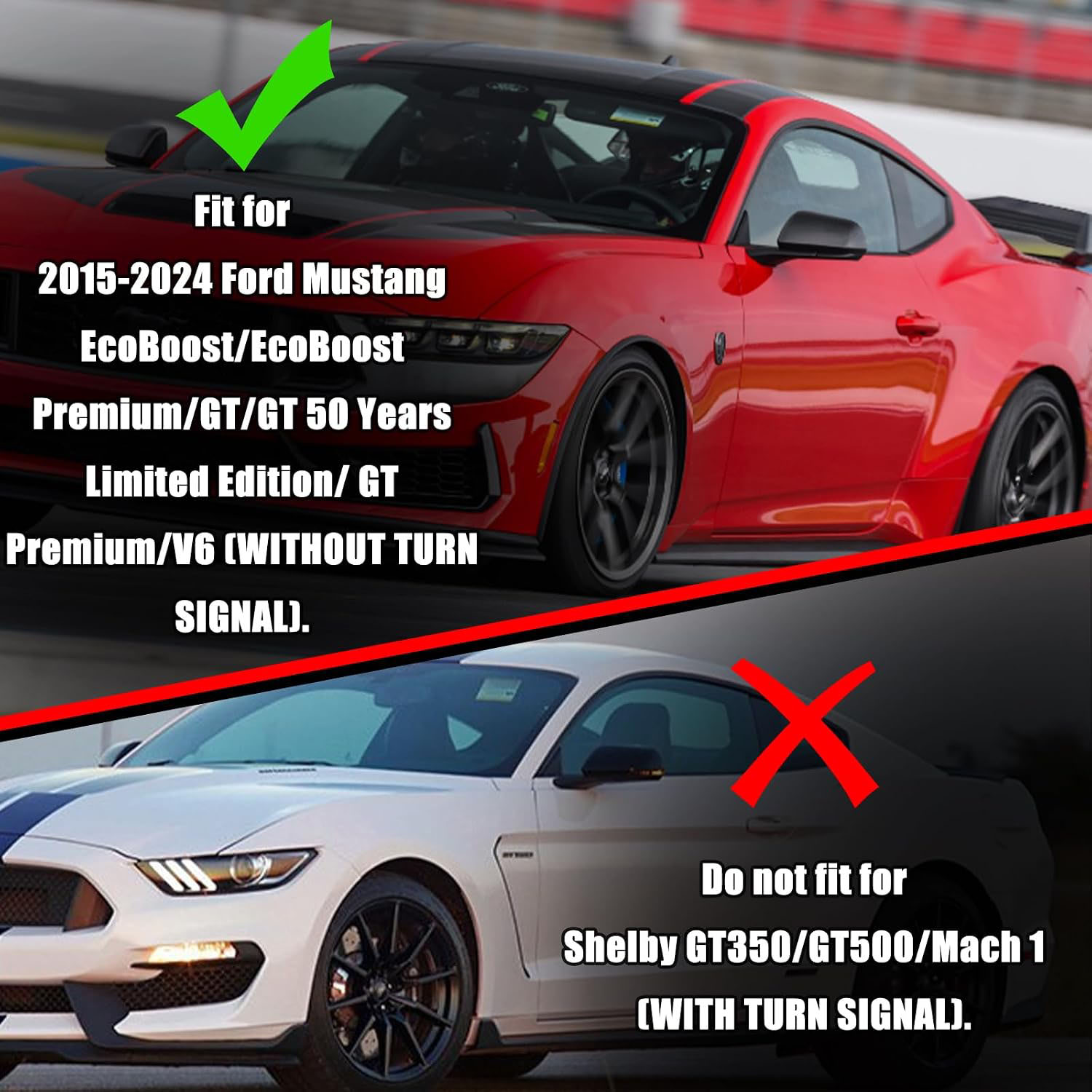 Covelta Glossy Black Mirror Cover Caps Replacement for 2015-2024 Ford Mustang Without Turn Signal