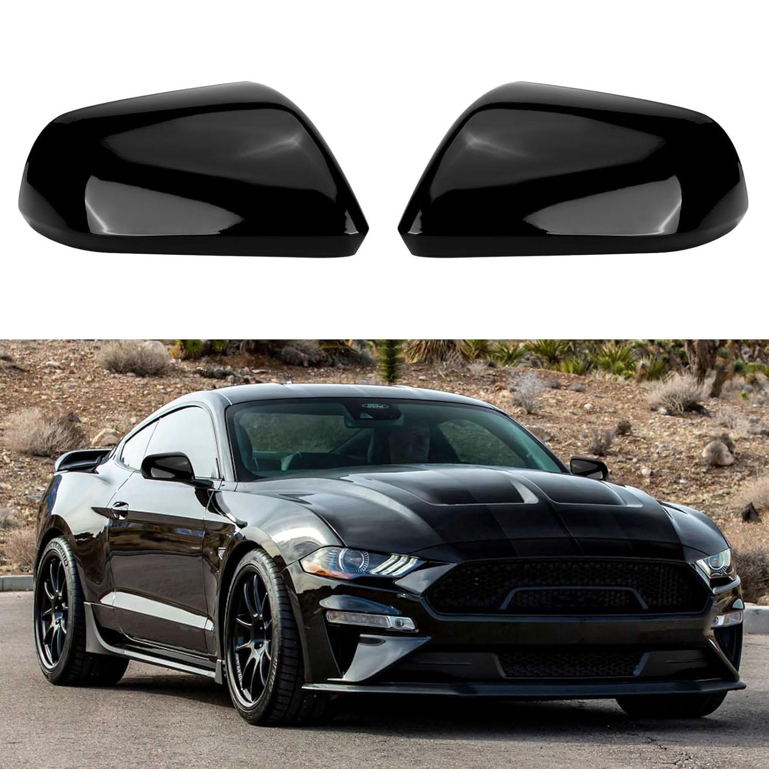 Covelta Glossy Black Mirror Cover Caps Replacement for 2015-2024 Ford Mustang Without Turn Signal