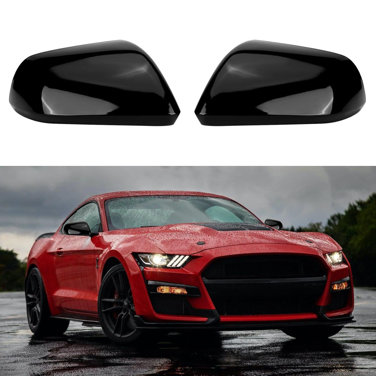 Covelta Glossy Black Mirror Cover Caps Replacement for 2015-2024 Ford Mustang Without Turn Signal