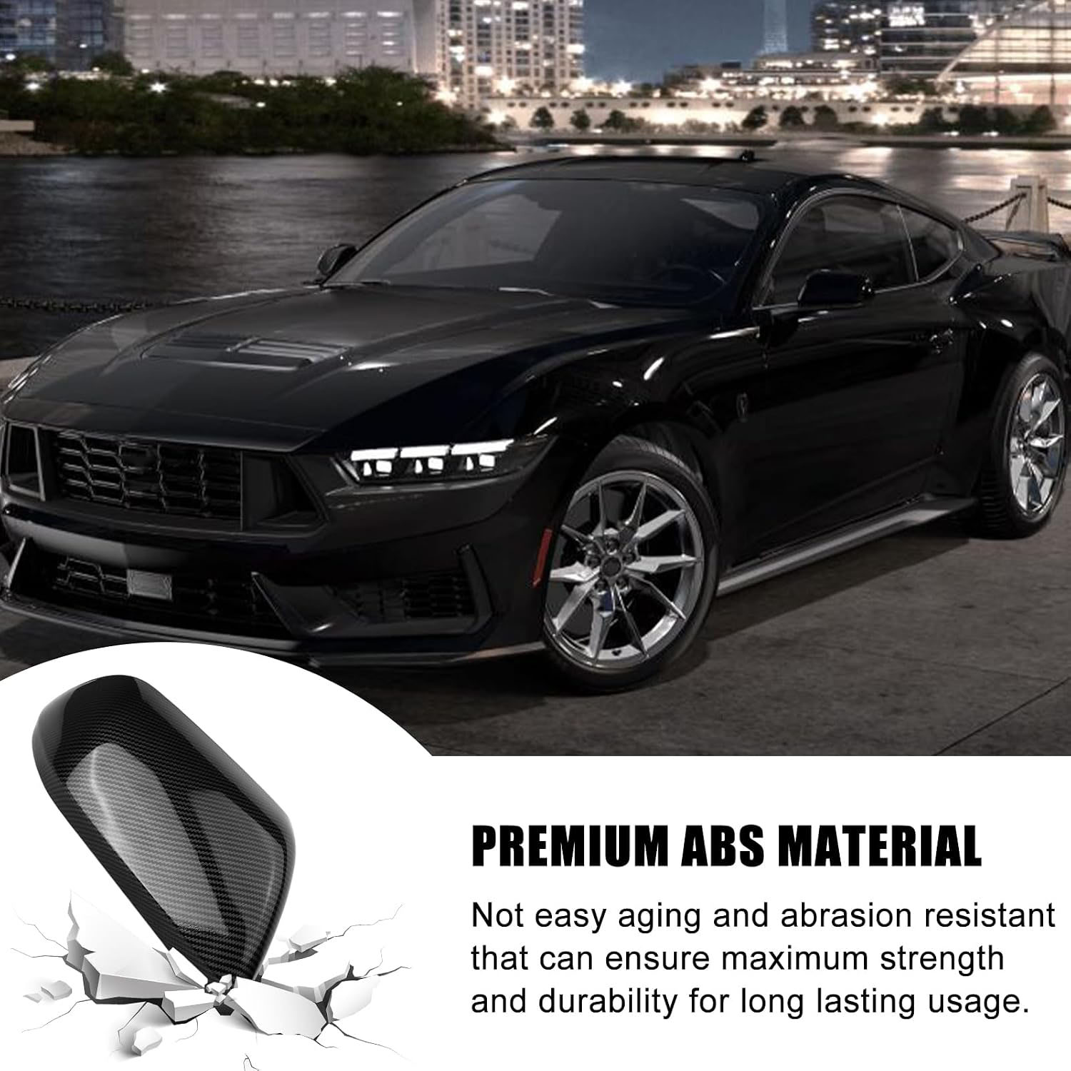 Covelta Carbon Fiber Mirror Cover Caps Replacement for 2015-2024 Ford Mustang Without Turn Signal