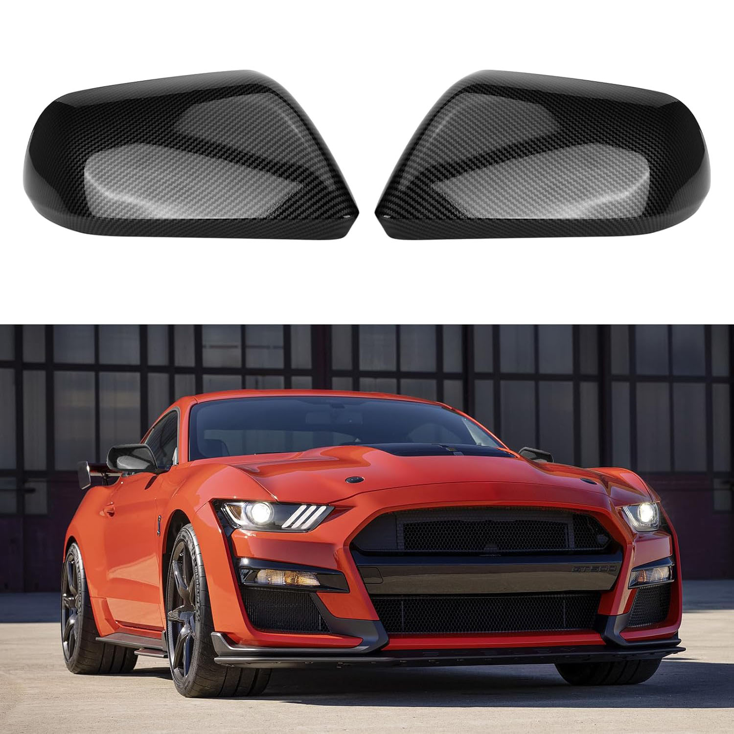 Covelta Carbon Fiber Mirror Cover Caps Replacement for 2015-2024 Ford Mustang Without Turn Signal