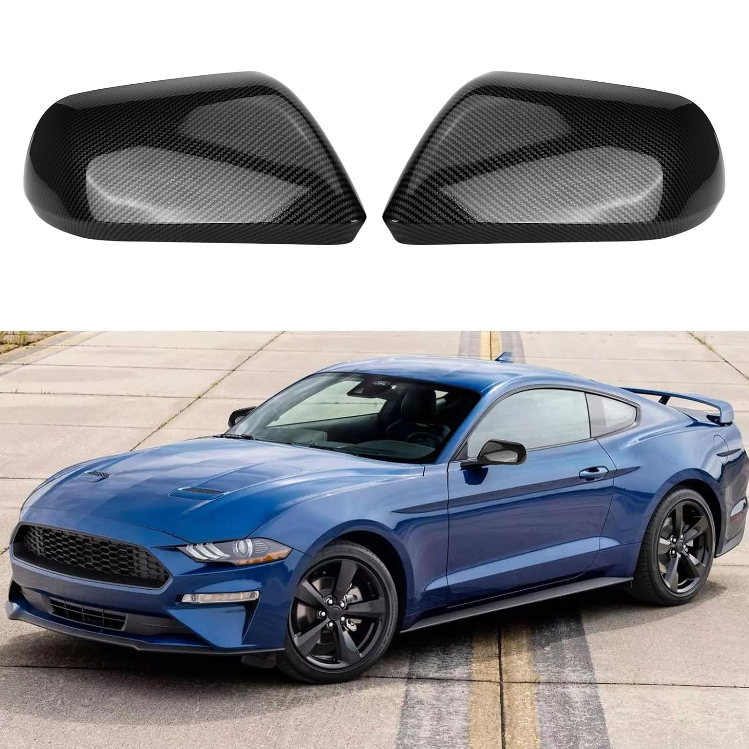 Covelta Carbon Fiber Mirror Cover Caps Replacement for 2015-2024 Ford Mustang Without Turn Signal