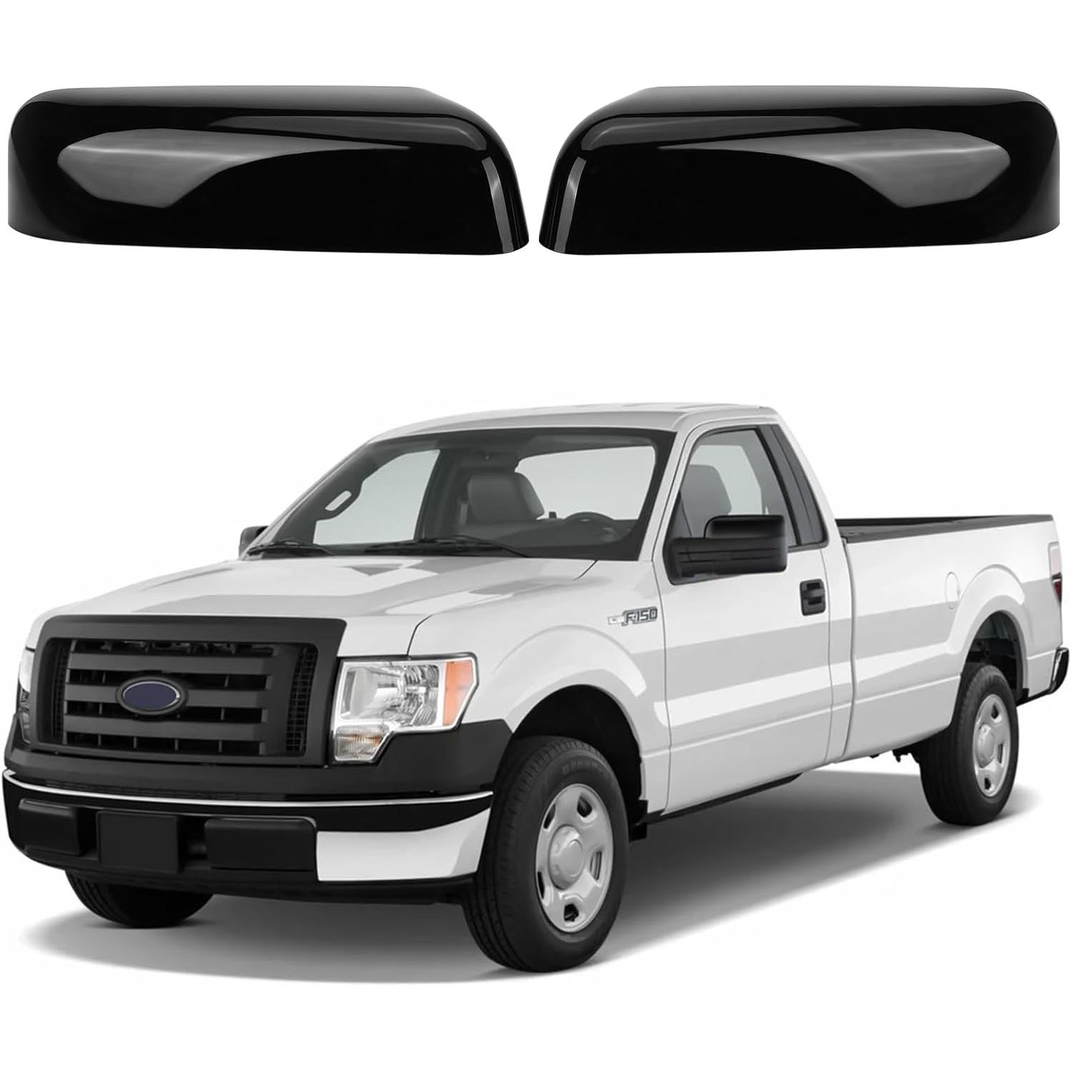 Covelta Gloss Black Top Half Mirror Cover Caps Replacement for 2009-2014 Ford F-150