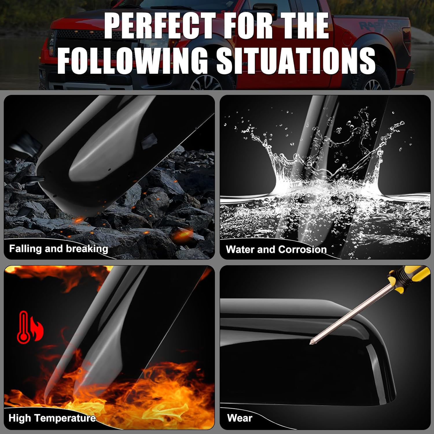 Covelta Gloss Black Top Half Mirror Cover Caps Replacement for 2009-2014 Ford F-150