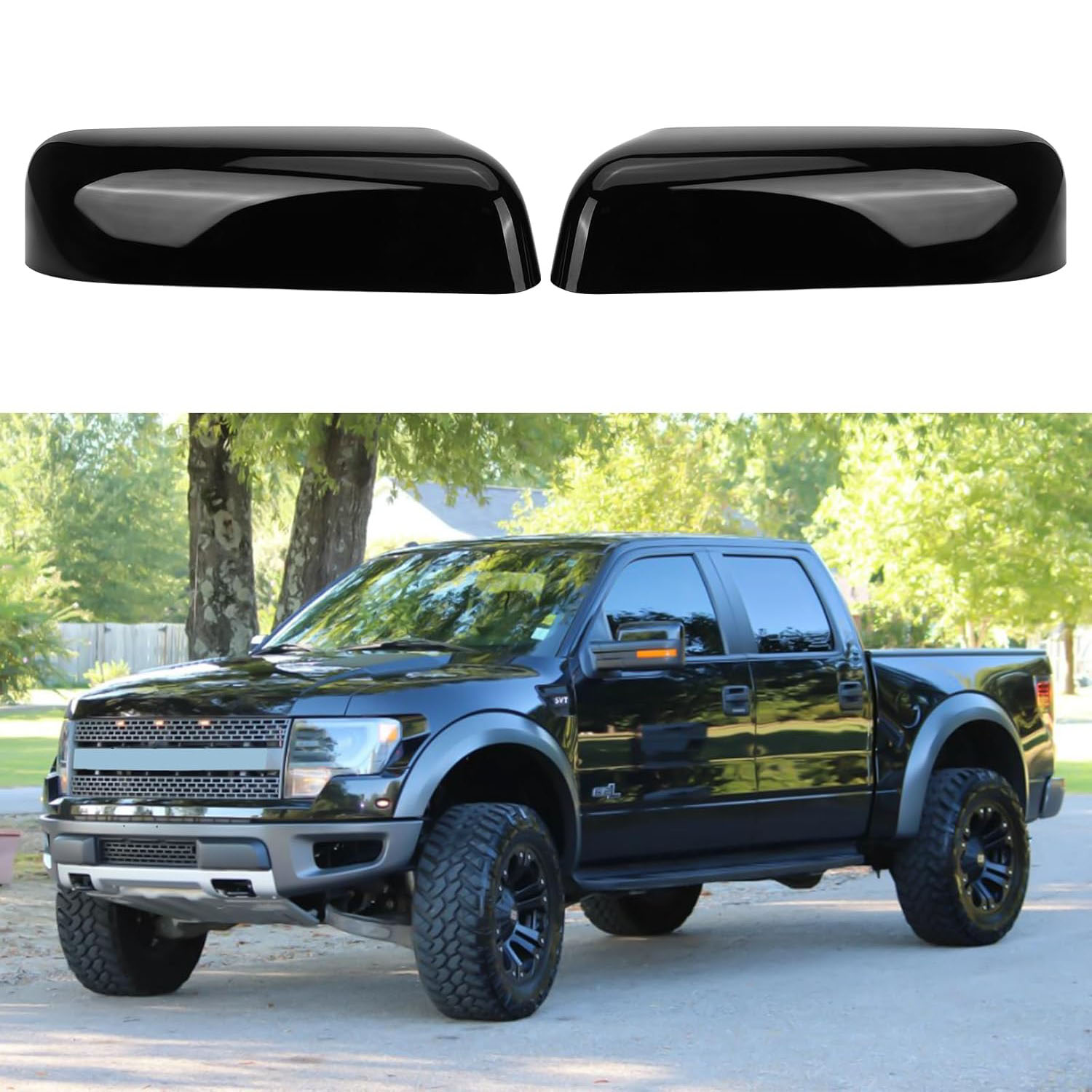 Covelta Gloss Black Top Half Mirror Cover Caps Replacement for 2009-2014 Ford F-150