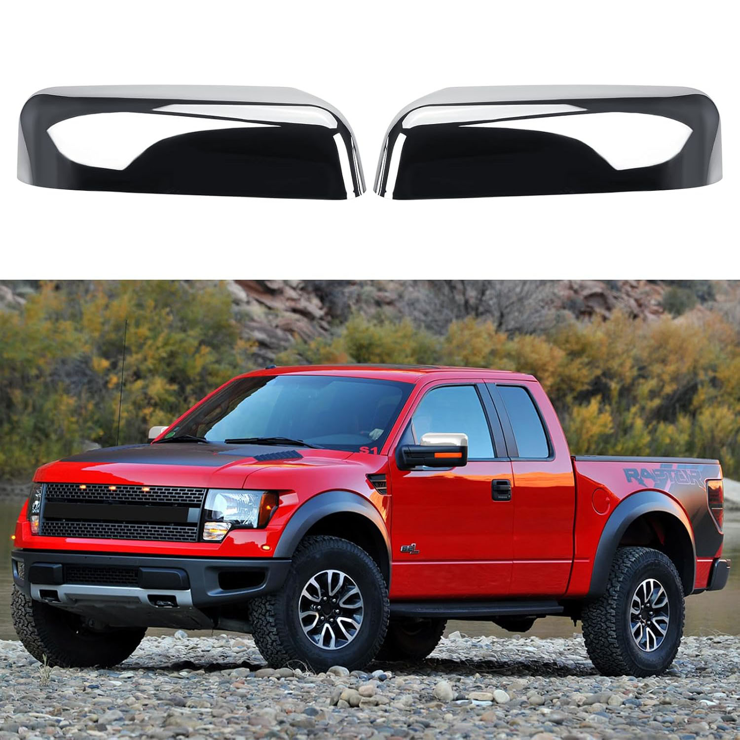 Covelta Chrome Top Half Mirror Cover Caps Replacement for 2009-2014 Ford F-150
