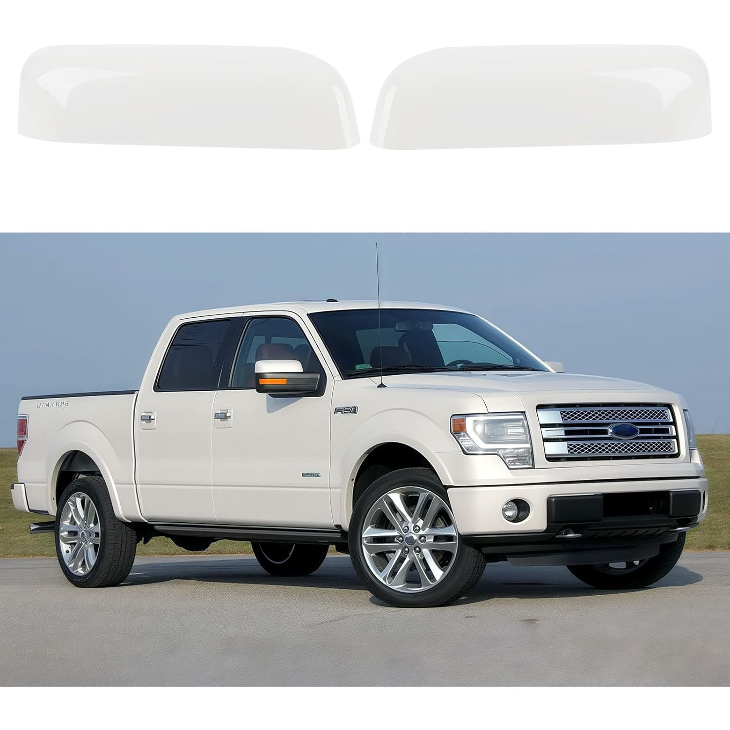 Covelta White Top Half Mirror Cover Caps Replacement for 2009-2014 Ford F-150