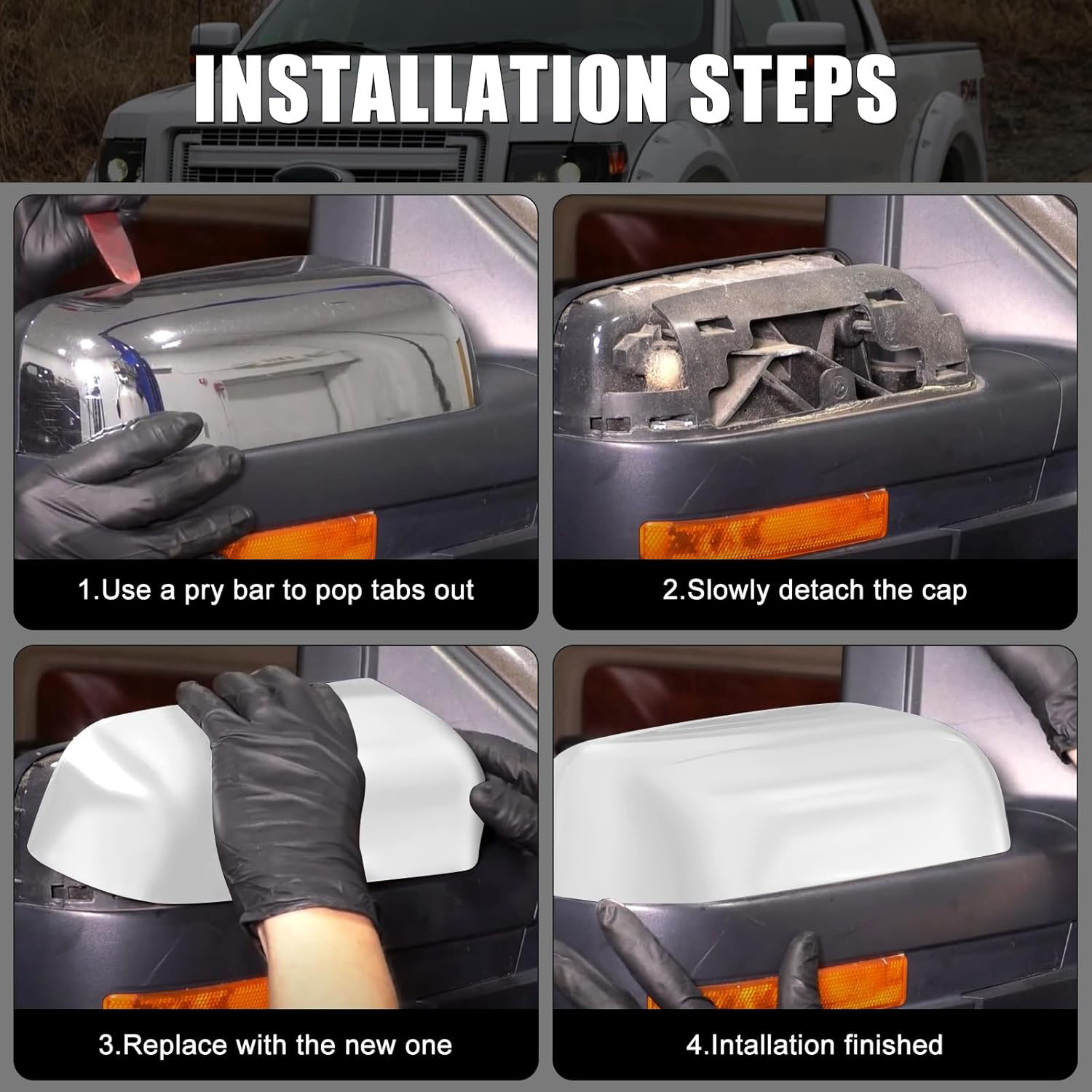 Covelta White Top Half Mirror Cover Caps Replacement for 2009-2014 Ford F-150