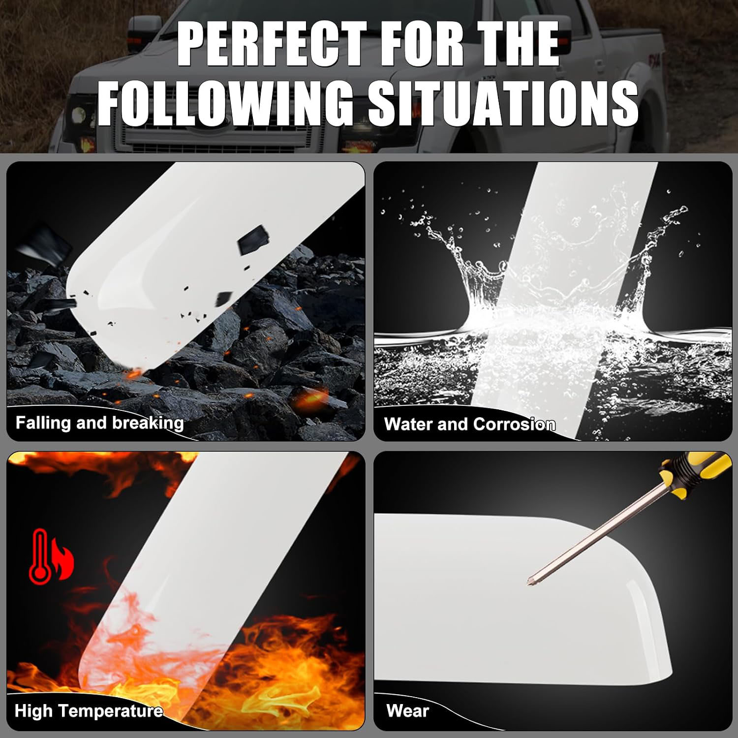 Covelta White Top Half Mirror Cover Caps Replacement for 2009-2014 Ford F-150