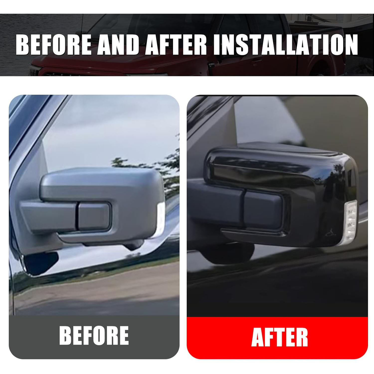 Covelta Gloss Black Mirror Cover Caps Replacement for 2021-2025 Ford F-150 with Turn Signal