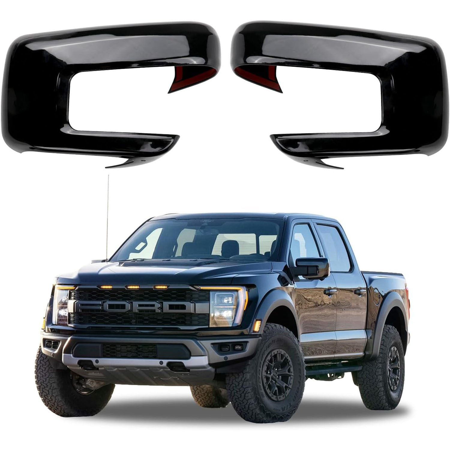 Covelta Gloss Black Mirror Cover Caps Replacement for 2021-2025 Ford F-150 with Turn Signal