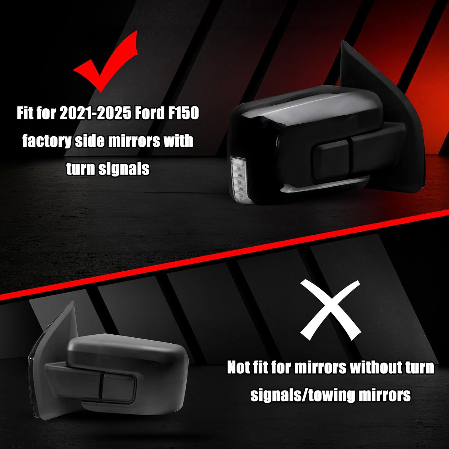 Covelta Gloss Black Mirror Cover Caps Replacement for 2021-2025 Ford F-150 with Turn Signal