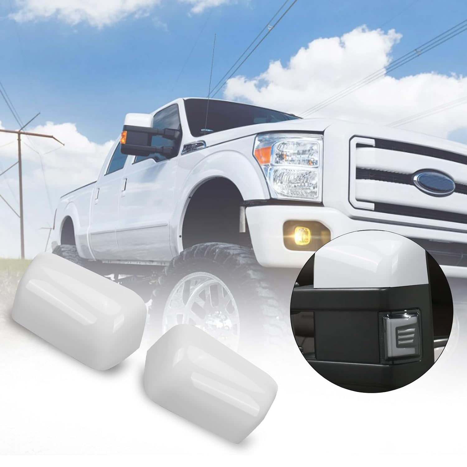 Covelta White Towing Mirror Cover Caps Replacement for 2008-2016 Ford F250 F350 F450 F550 Super Dutyl
