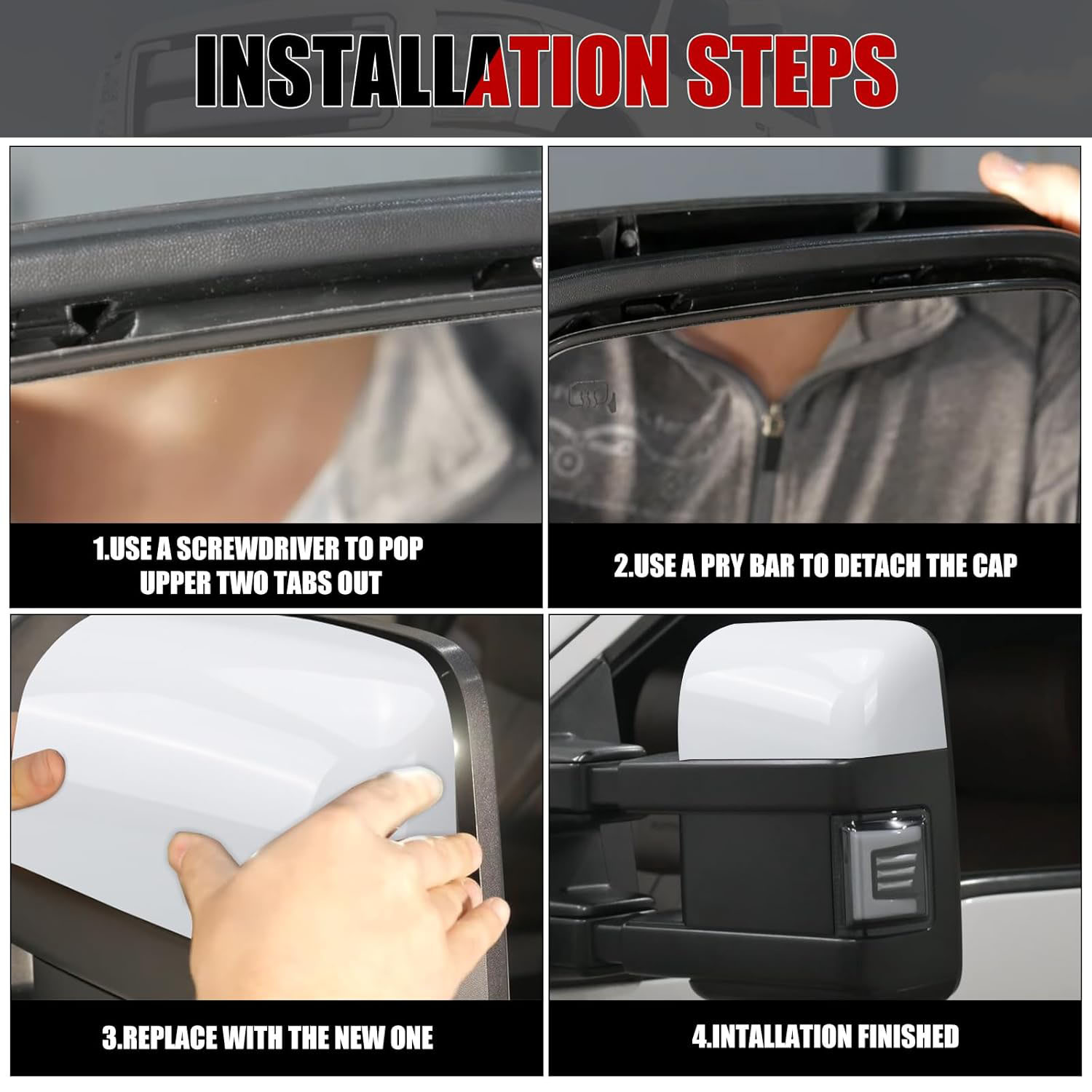 Covelta White Towing Mirror Cover Caps Replacement for 2008-2016 Ford F250 F350 F450 F550 Super Dutyl