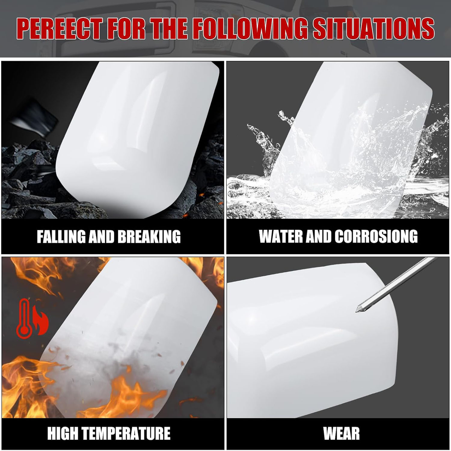 Covelta White Towing Mirror Cover Caps Replacement for 2008-2016 Ford F250 F350 F450 F550 Super Dutyl