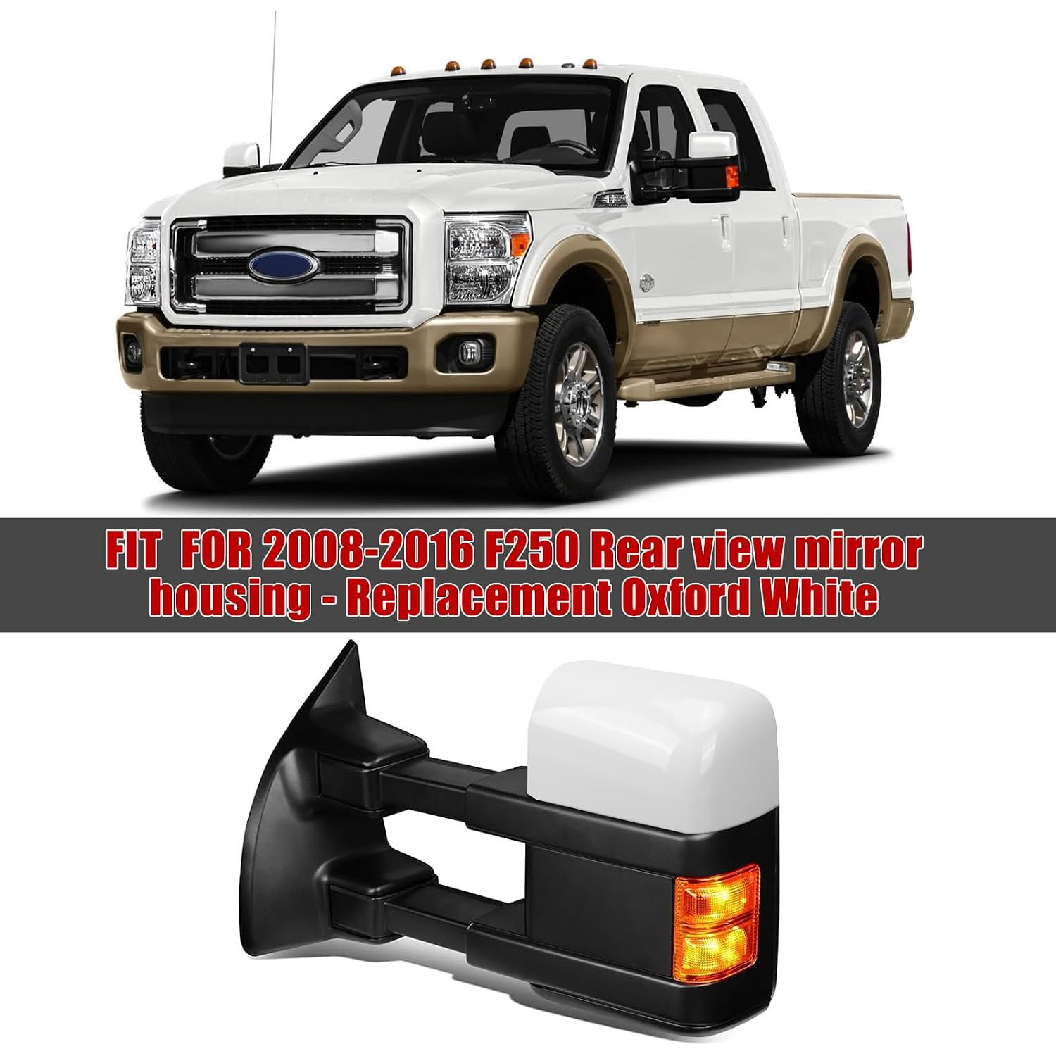 Covelta White Towing Mirror Cover Caps Replacement for 2008-2016 Ford F250 F350 F450 F550 Super Dutyl