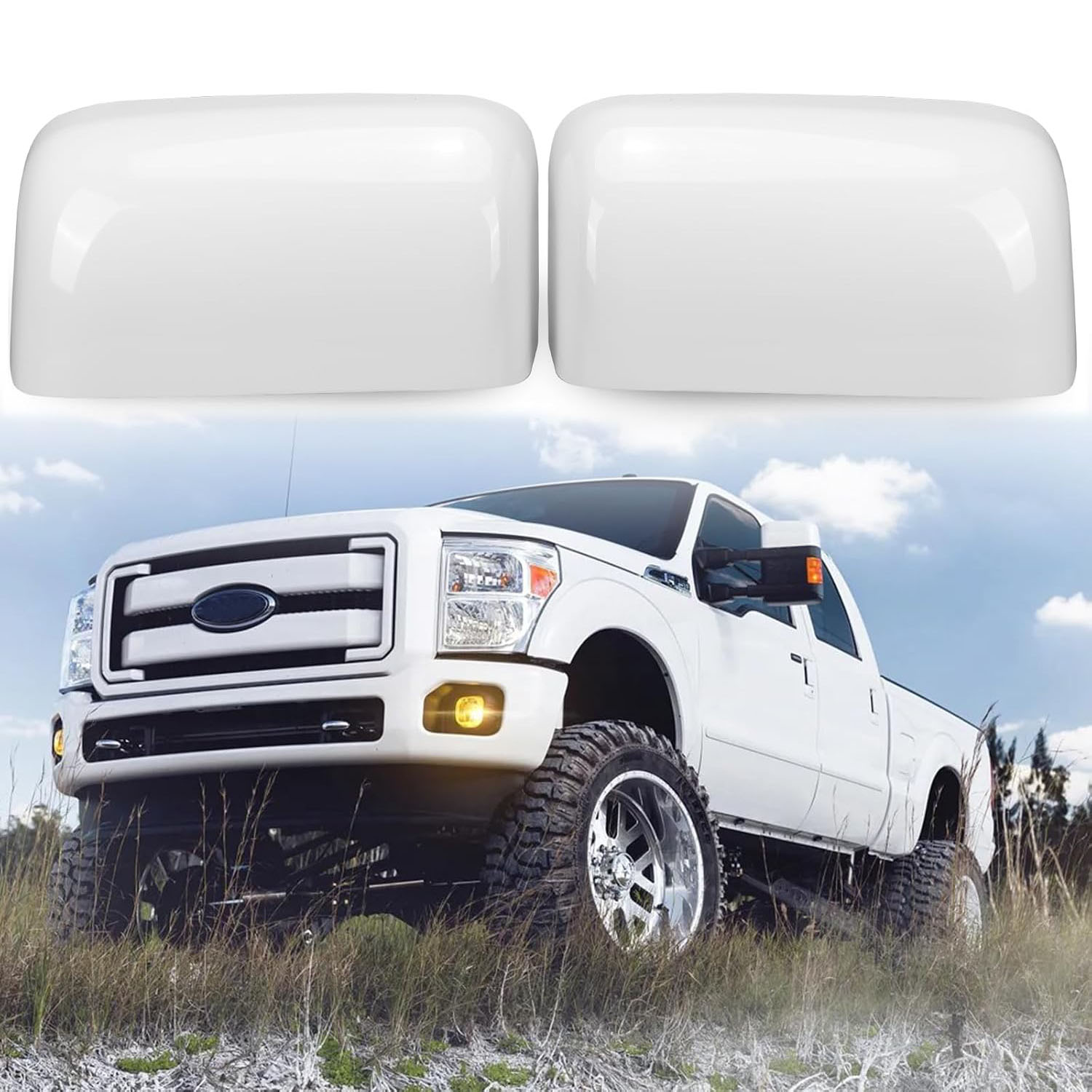 Covelta White Towing Mirror Cover Caps Replacement for 2008-2016 Ford F250 F350 F450 F550 Super Dutyl