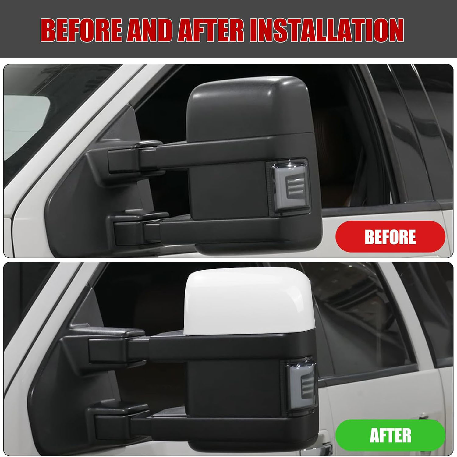 Covelta White Towing Mirror Cover Caps Replacement for 2008-2016 Ford F250 F350 F450 F550 Super Dutyl
