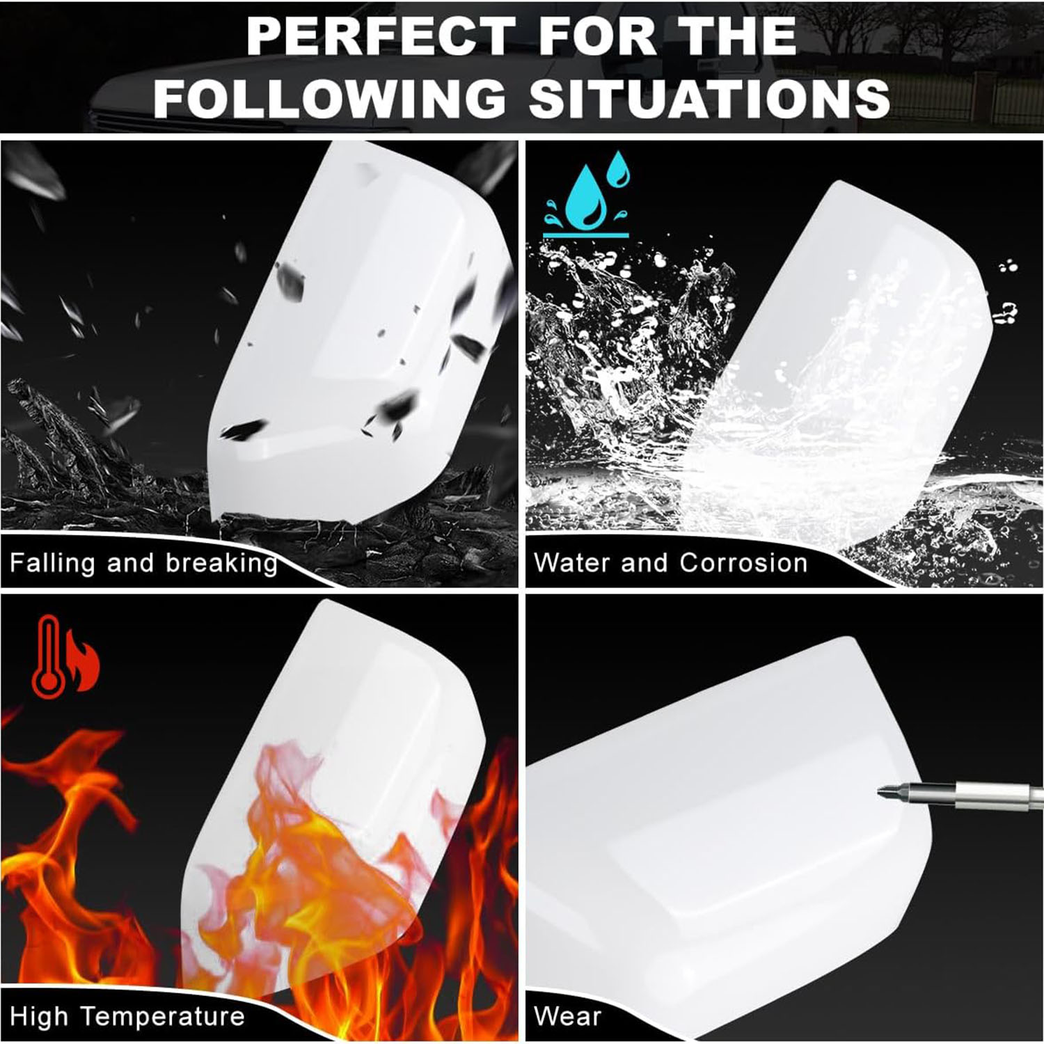 Covelta White Tow Mirror Cover Caps Replacement for 2017-2024 Ford F250 F350 F450 F550 Super Duty