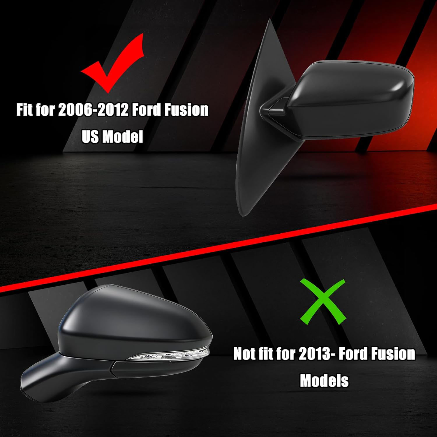 Covelta Glossy Black Left Mirror Cover Cap Replacement for 2006-2012 Ford Fusion