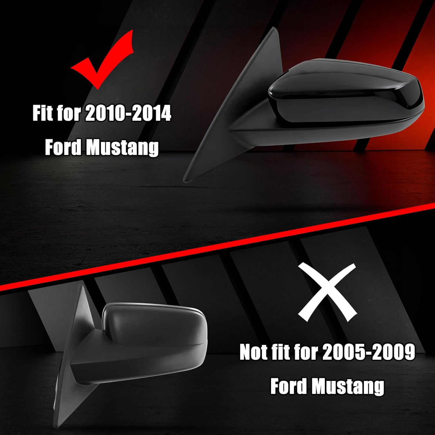 Covelta Black Left Mirror Cover Cap Replacement for 2010-2014 Ford Mustang