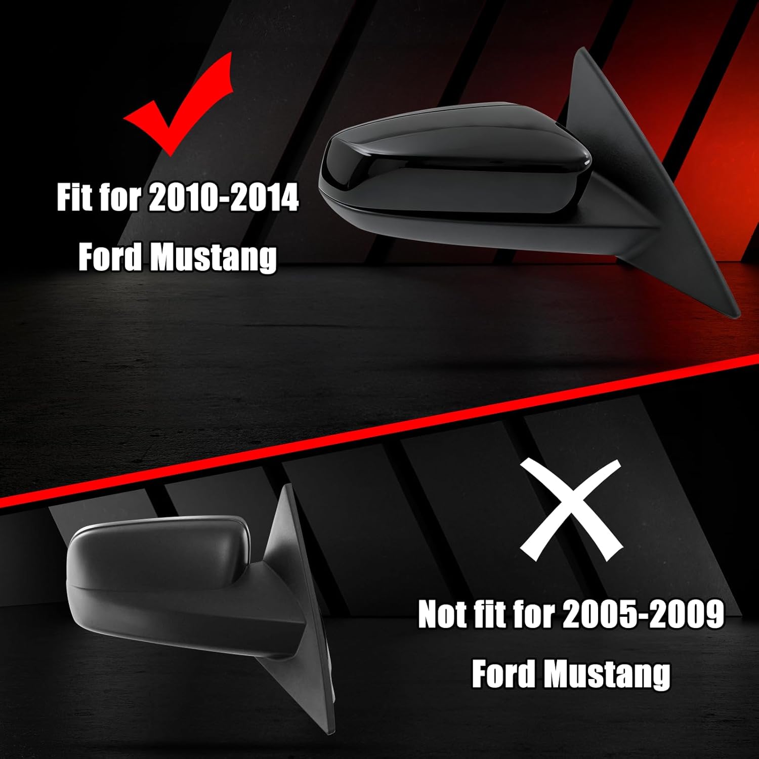 Covelta Black Right Mirror Cover Cap Replacement for 2010-2014 Ford Mustang